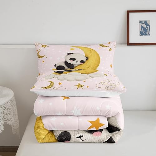 Miniatura 4 de Feelyou Juego de edredón de panda de dibujos animados lindo, juego de ropa de cama con estampado de panda para dormir, luna y estrella, juego de