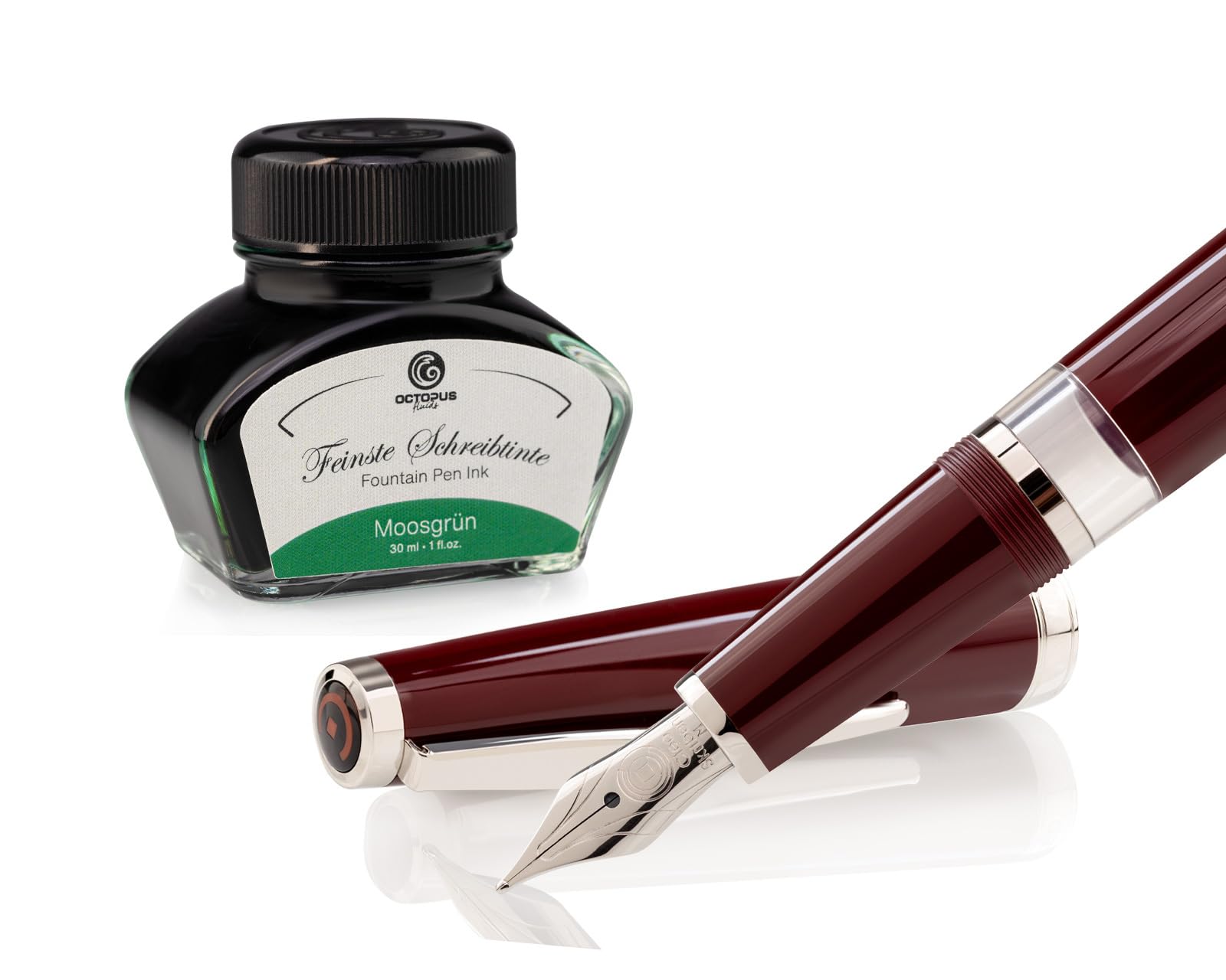 Octopus Cleo Skribent Classic Palladium, zestaw piór wiecznych, pióro tłokowe, pióro M i tusz 30 ml, zielony