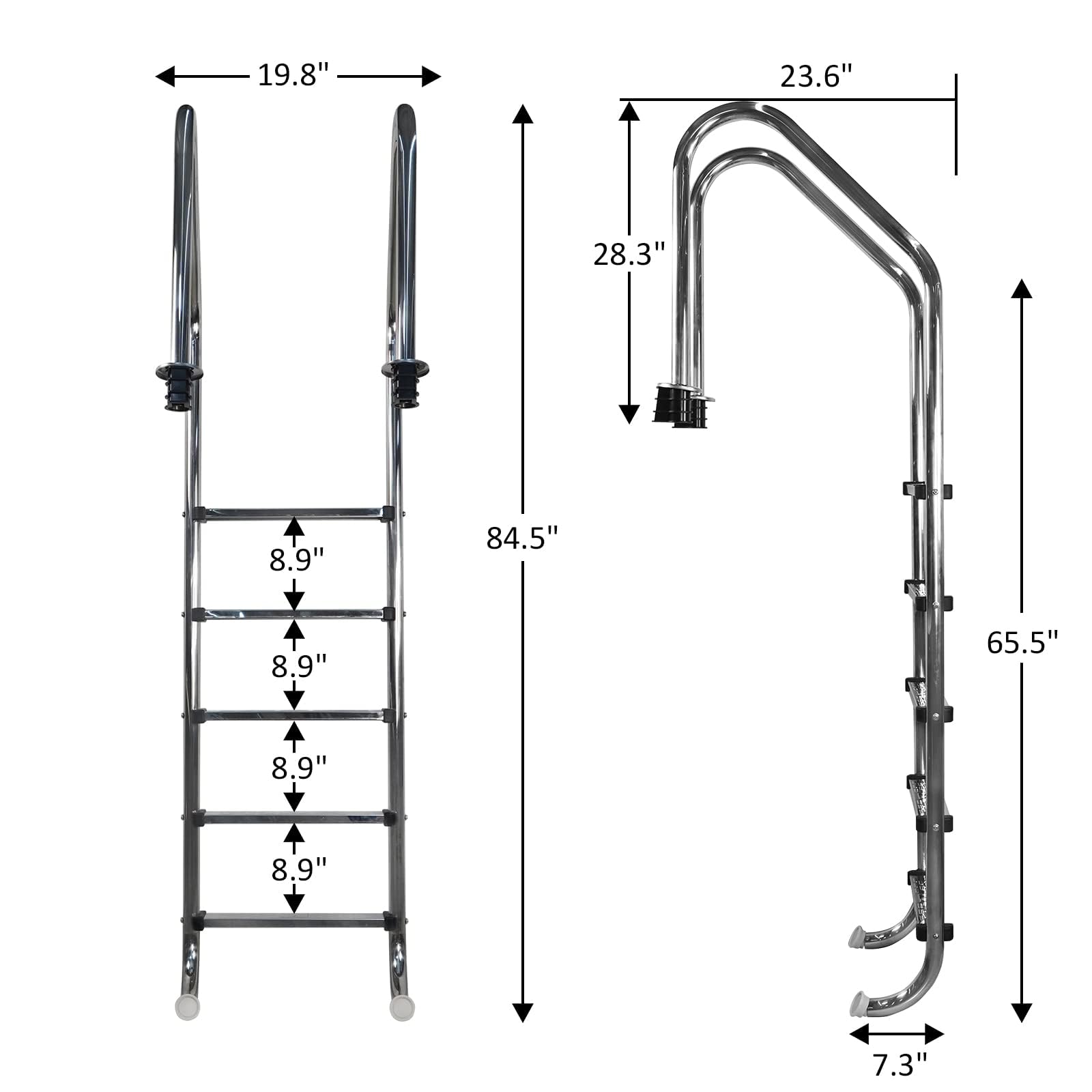 Escalera de piscina enterrada, acero inoxidable de 2 a 5 escalones con pasamanos, escalera mecánica de piscina resistente, peldaños antideslizantes, resistente a la corrosión, fácil montaje
