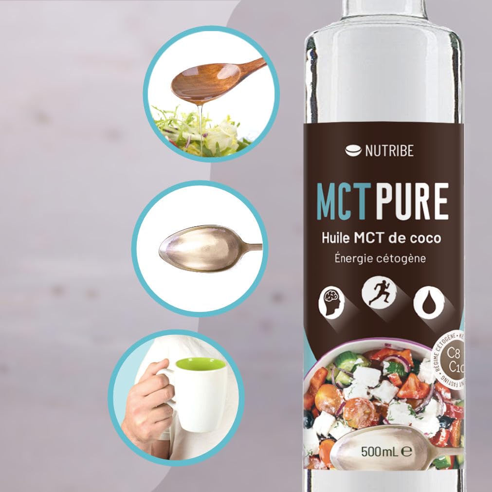 Nutribe MCT Pure C8 C10. Aceite de coco MCT Premium 250ml - Energía, programa de adelgazamiento, refuerzo de cetonas, nutrición especializada