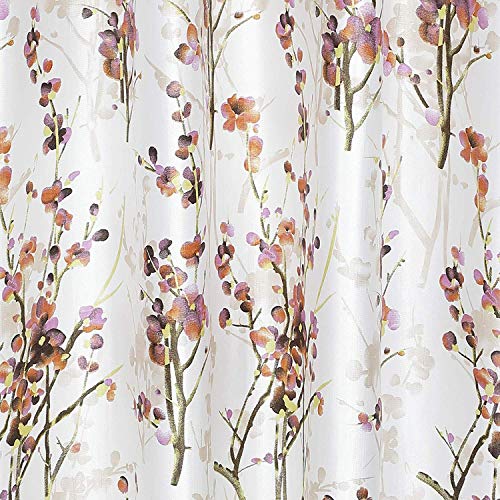 Image of 8 Feet Polyester Floral Light Filtering Long Door Curtains for Living Room, Bedroom & Hall, Eyelet Top, Orange Printed and Solid Plain Curtain Set of 3