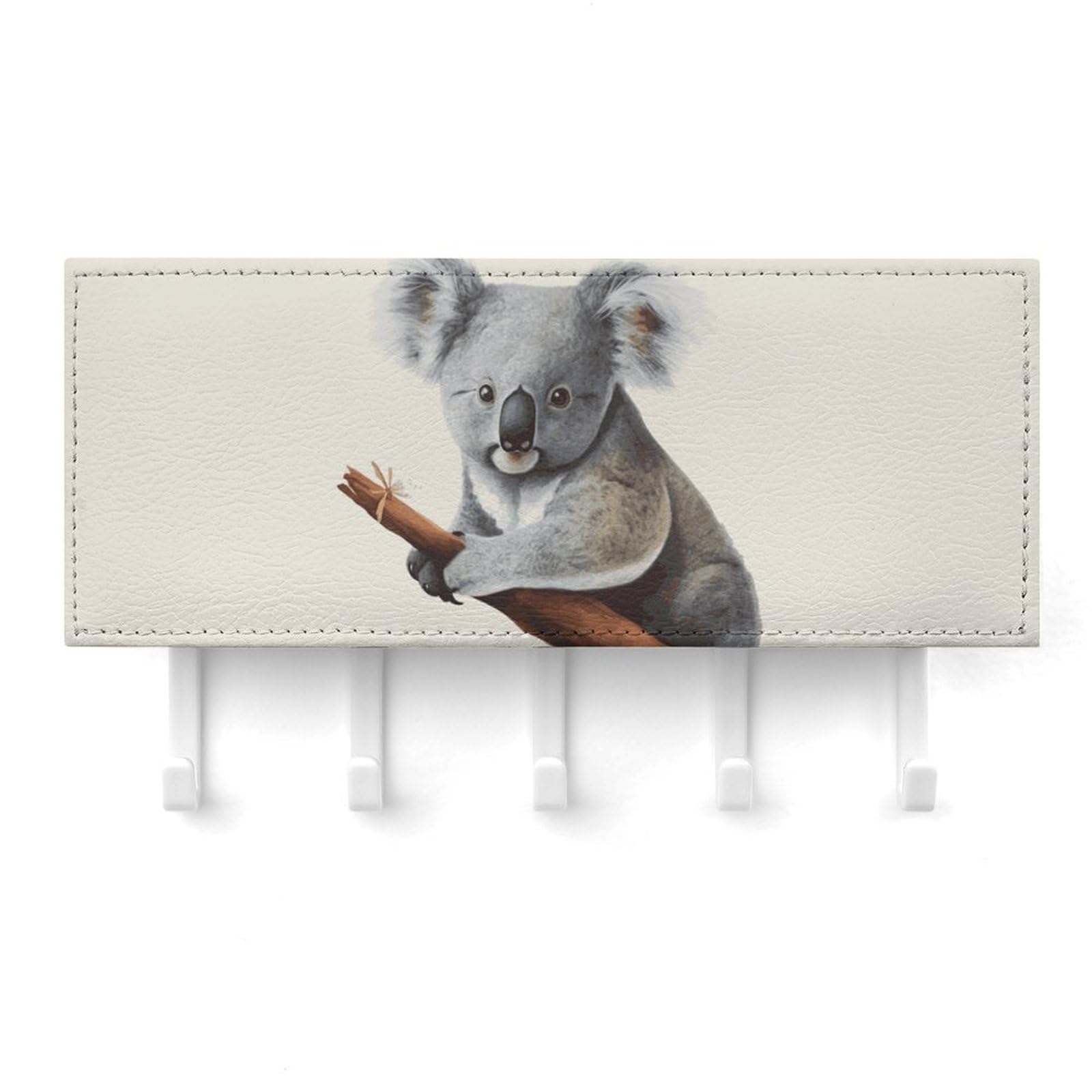 Fekiloot White Koala And Butterfly Key Holder For Wall Adhesive, No Drilling, Key Hooks With 5 Hooks Wall Mounted, Self Adhesive Keys Rack For Entryway, Hallway, Living Room, Kitchen, Office