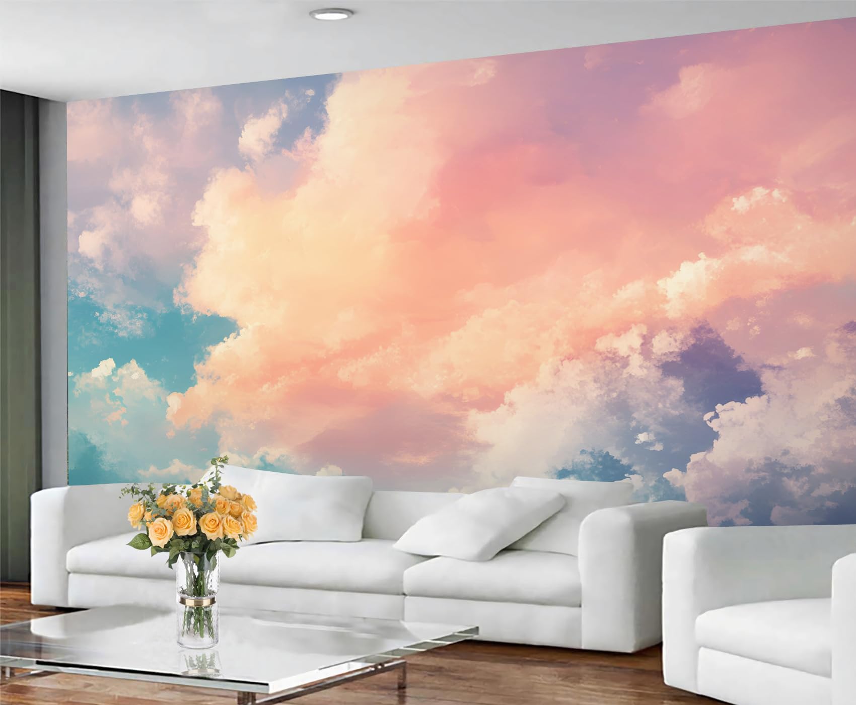 GIVLWF Cloud Wallpaper, Pastel Sky Peel and Stick Wallpaper for Bedroom, Anime Clouds Wall Paper for Living Room, Sky Cloud Wall Mural, Natural Scenery Large Mural & Room Decor
