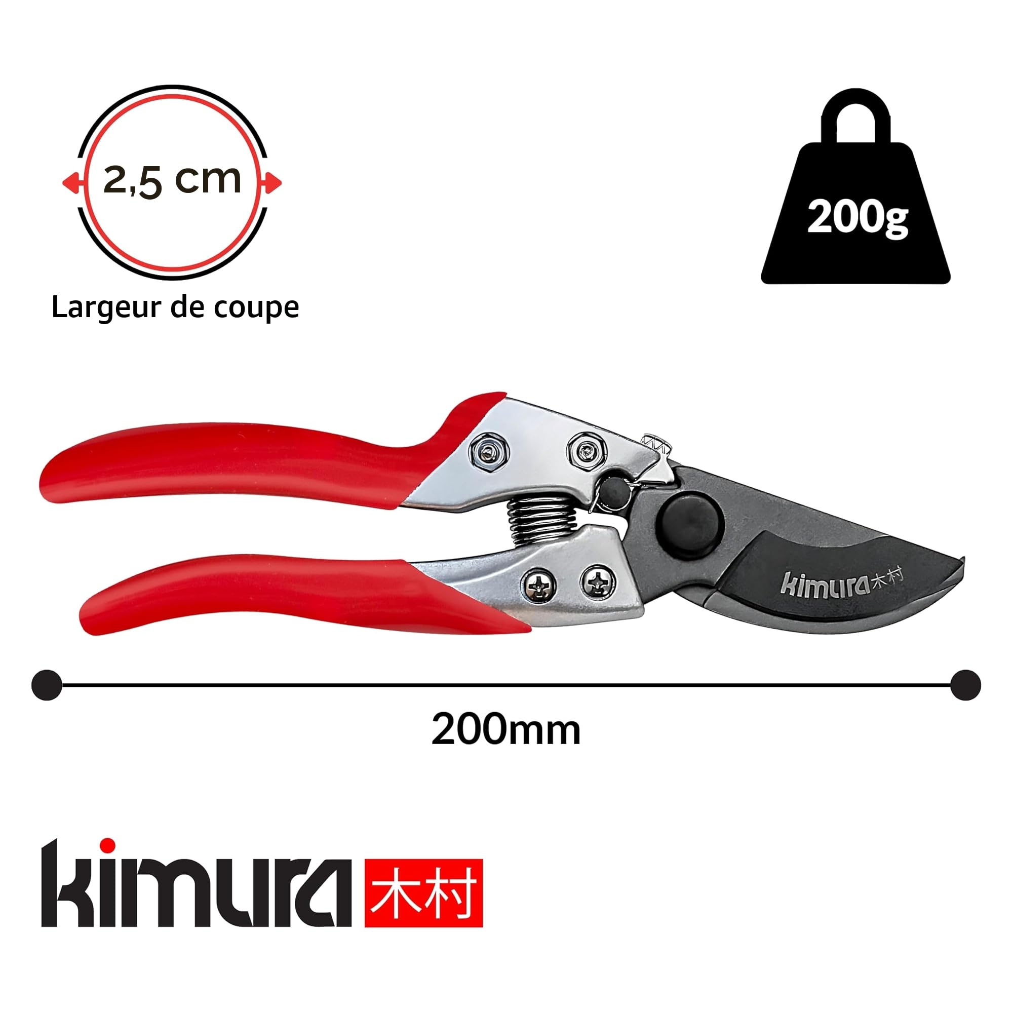 Sécateur de jardin professionnel Kimura 8", lame en acier japonais SK5 aiguisée comme un rasoir, poignées antidérapantes recouvertes de PVC, léger et de forme ergonomique, sécateur de dérivation