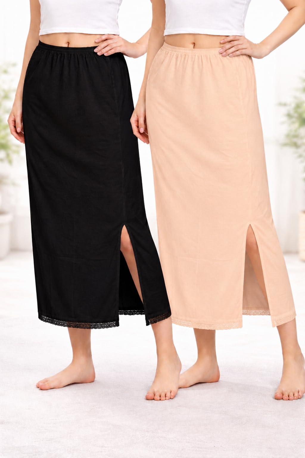 Women's Cotton Ankle Length Maxi Skirt Slip - Pack of 2-image-29