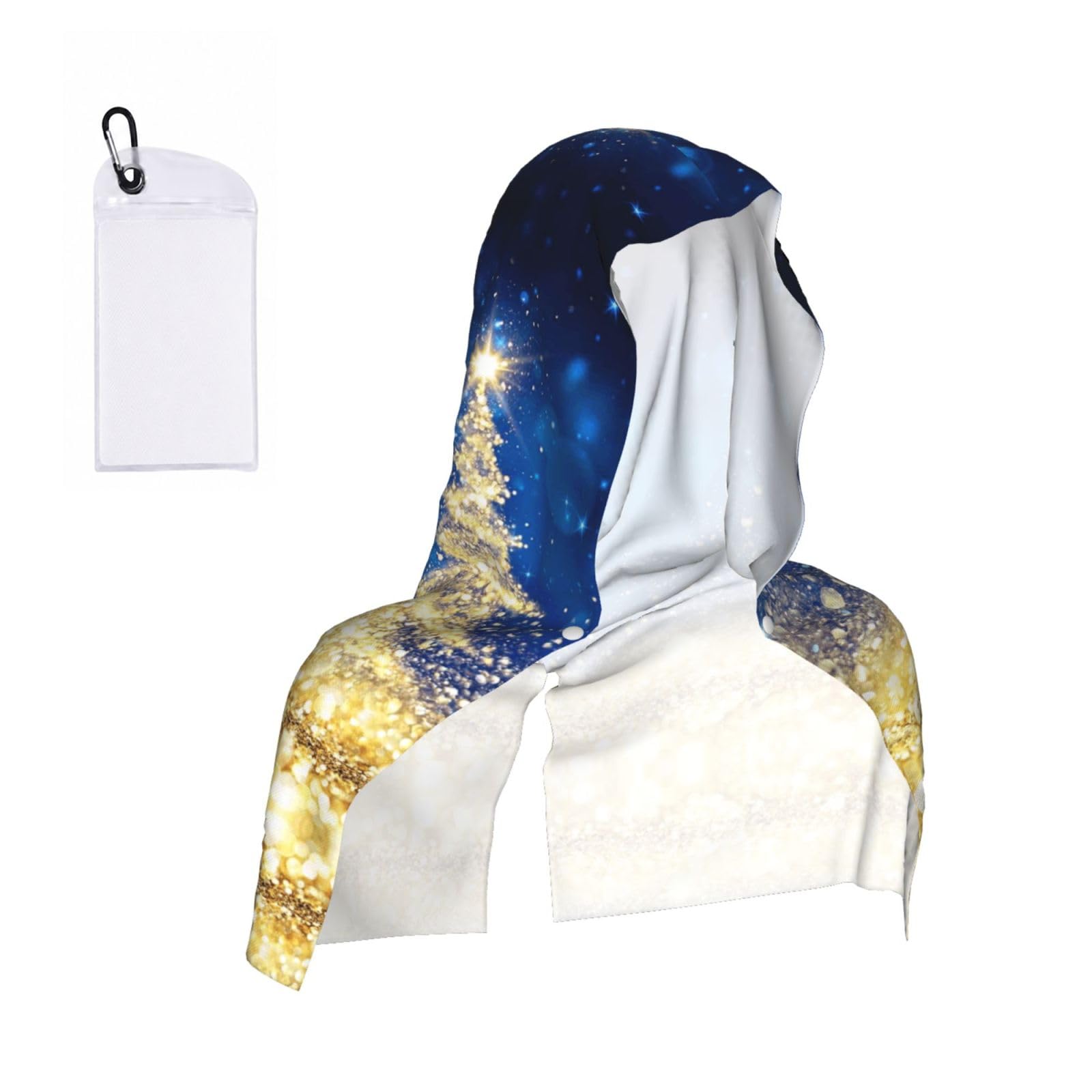 WXWJSHMGC Golden Glitter Christmas Tree Print Cooling Hoodie Towel, Cooling Towels For Neck And Face Sun Protection Instant Cool Hoodie(Sport/Camping/Work Out/Hot Weather)