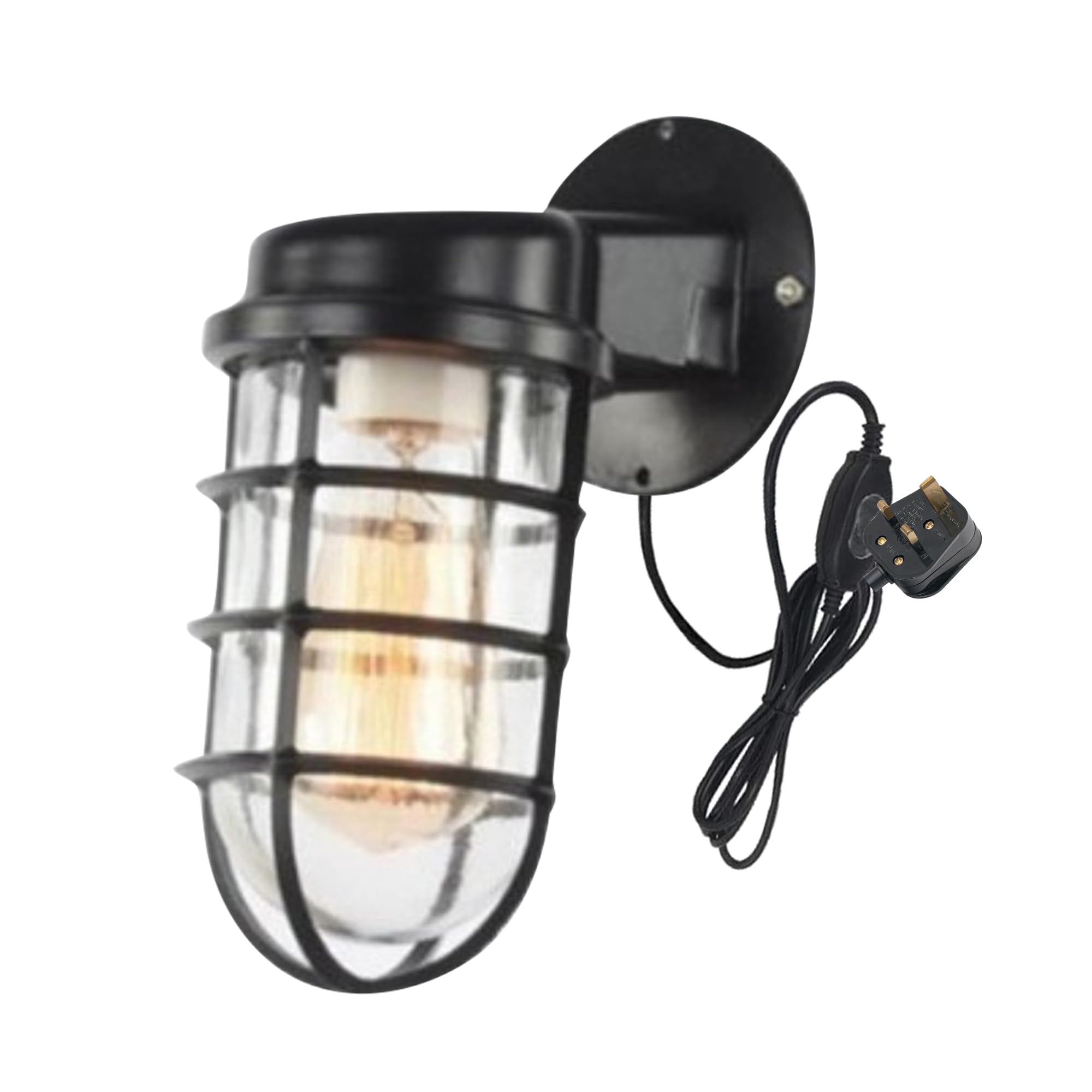 FSLiving Vintage Outdoor Wall Light With 1.8m Cord, Security Porch Weatherproof Light for Garden Patio, Black
