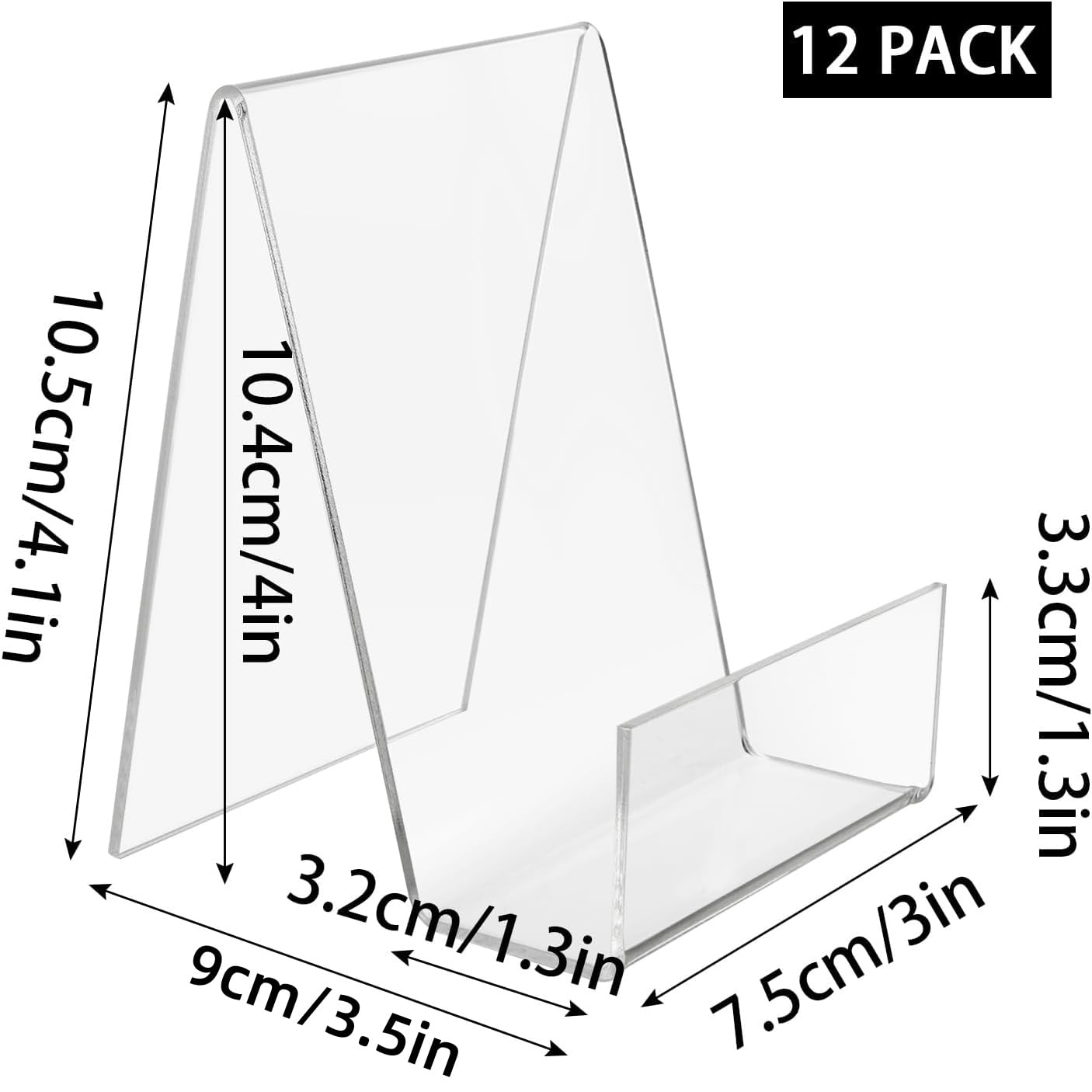 12 piezas Soporte libros acrílico para mesa, expositor libros transparente 105 x 90 x 75 mm, atril para libros y sujetalibros para fotos, tarjetas, cuadernos y tienda