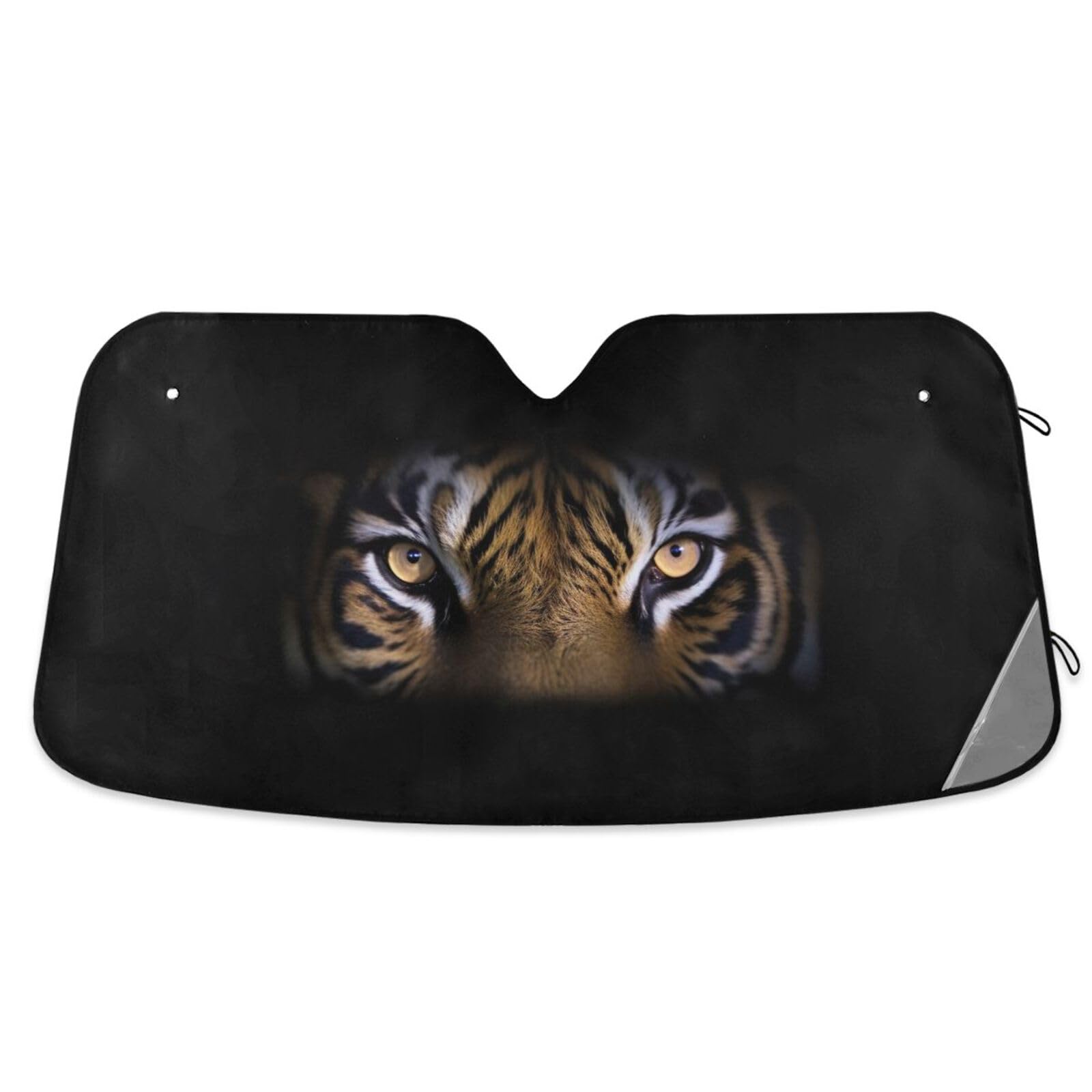 Qilmy Tiger Print Car Sunshade for Windshield Automotive Sun Visor Protector Foldable for SUV Truck Front Window (Black)