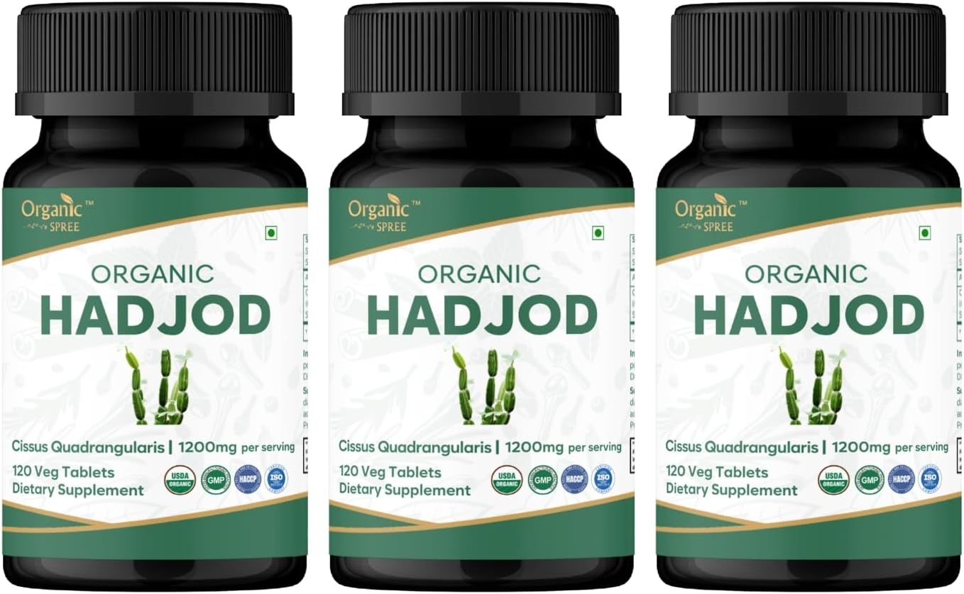 ORGANIC SPREE Hadjod 120 Tablets – USDA Organic Cissus Quadrangularis – Supports Joint Strength & Mobility* - Pack of 3