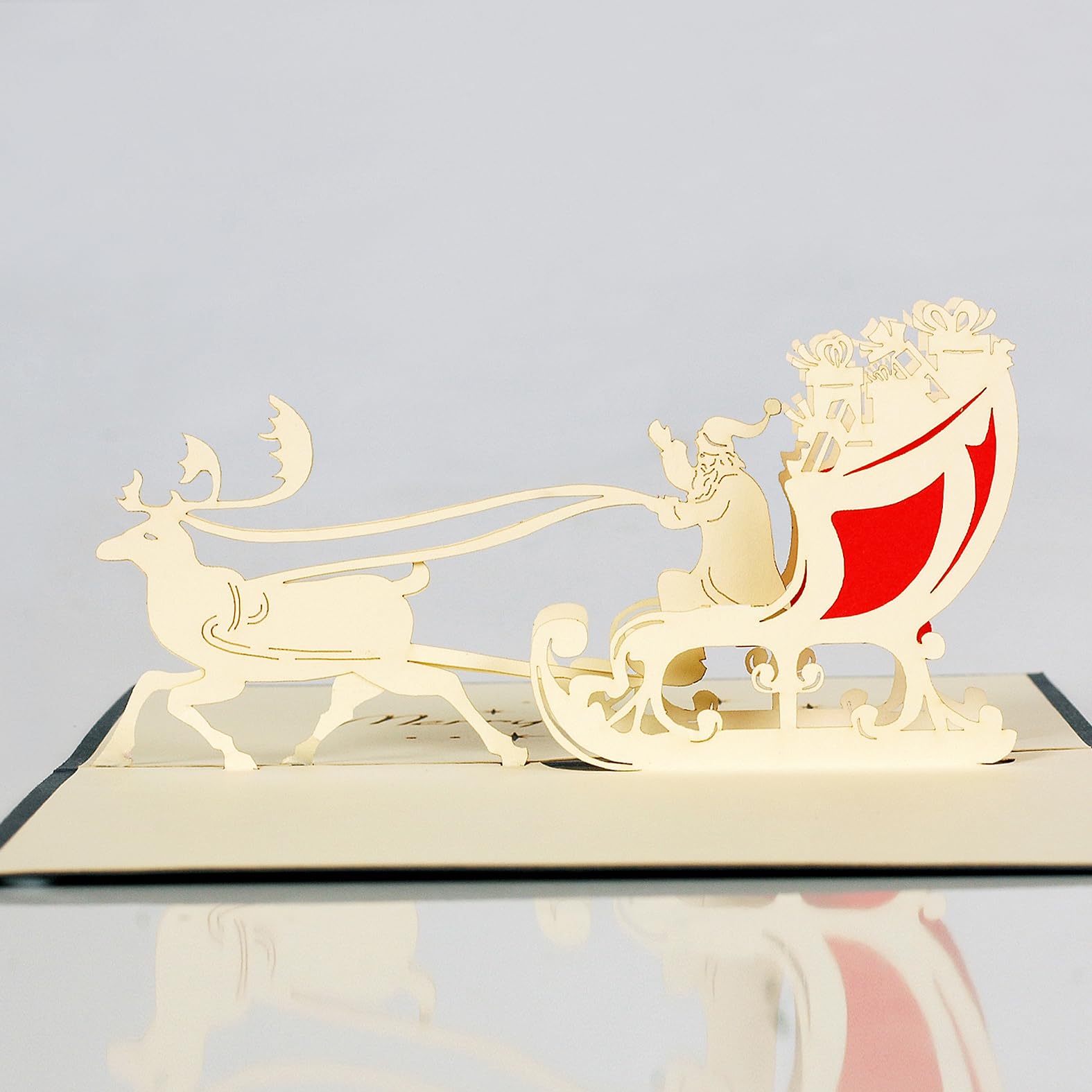 Flying Meow Merry Christmas Santa Claus Sleigh 3D Pop-Up Card - Handcrafted Heartwarming Greeting Card, Perfect for Spreading Joy This Holiday Season