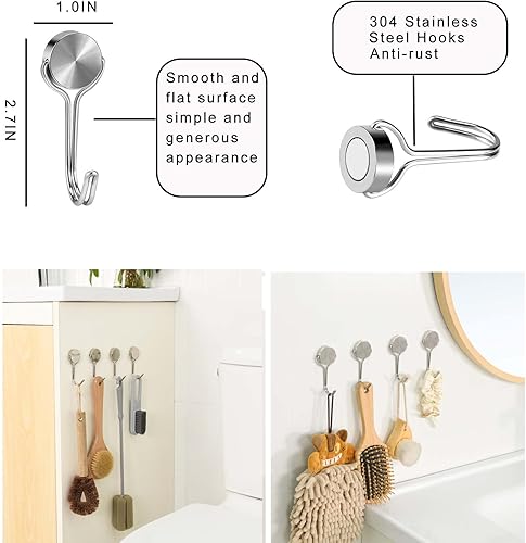 Miniatura 6 de Ganchos magnéticos, ganchos magnéticos de acero inoxidable 304 resistentes para parrilla de refrigerador, imán fuerte con ganchos para cocina del