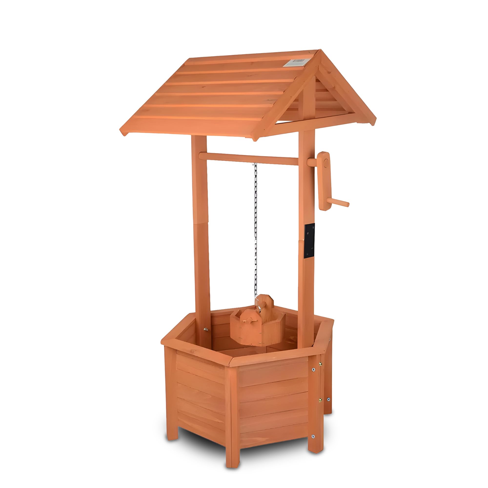 BONAFIDE Wooden Wishing Well Planter with Hanging Bucket, Flowers Shrubs Plants, Heavy Duty Garden Ornamental Flower Pot, Wooden Ornamental Garden Plant/Flower (NATURAL BROWN)