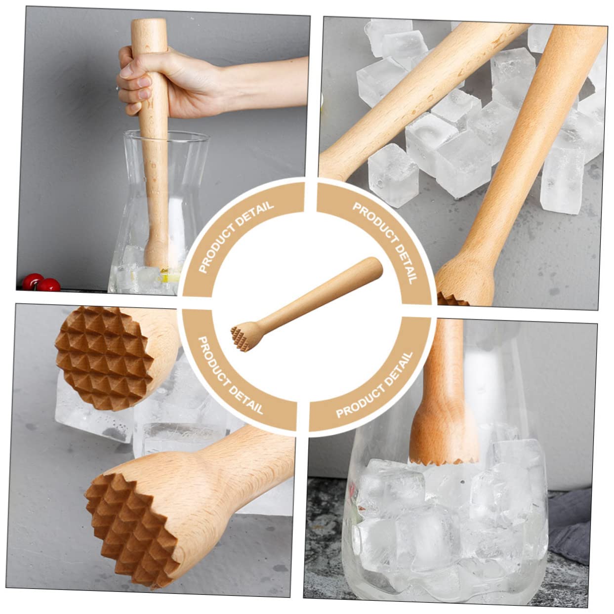 Unomor Hand-held Beech Stirring Rod Professional Muddler for Cocktails Ice Crushing Popsicle Stick