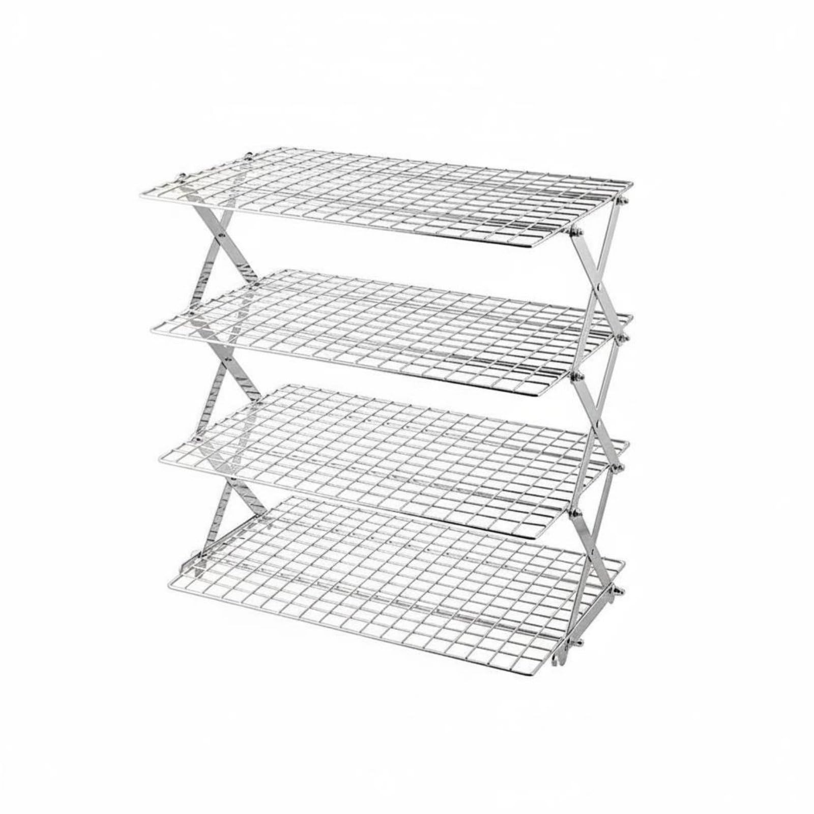 F Fityle Estantería Plegable de Almacenamiento 4 Niveles Carrito Metálico Organizador Rejilla Ventilada Repisa Portátil Acero Carbono Adecuada para Cocina Camping Picnic Viaje, Silver, 4-Layer