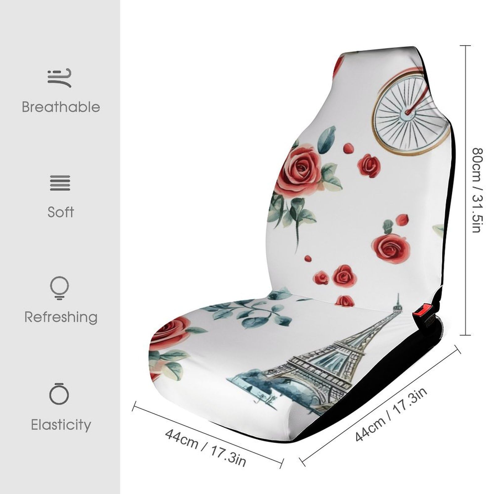 Eiffel Tower Paris Flowers Bicycle Car Seat Covers Universal Car Front Seats Protector Auto Interior Accessories 2PCS