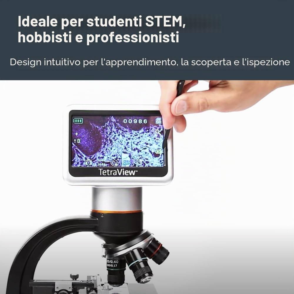 Celestron 44347 TetraView LCD Microscopio digitale touchscreen, Ingrandimento 40x-400x, Nero/Argento
