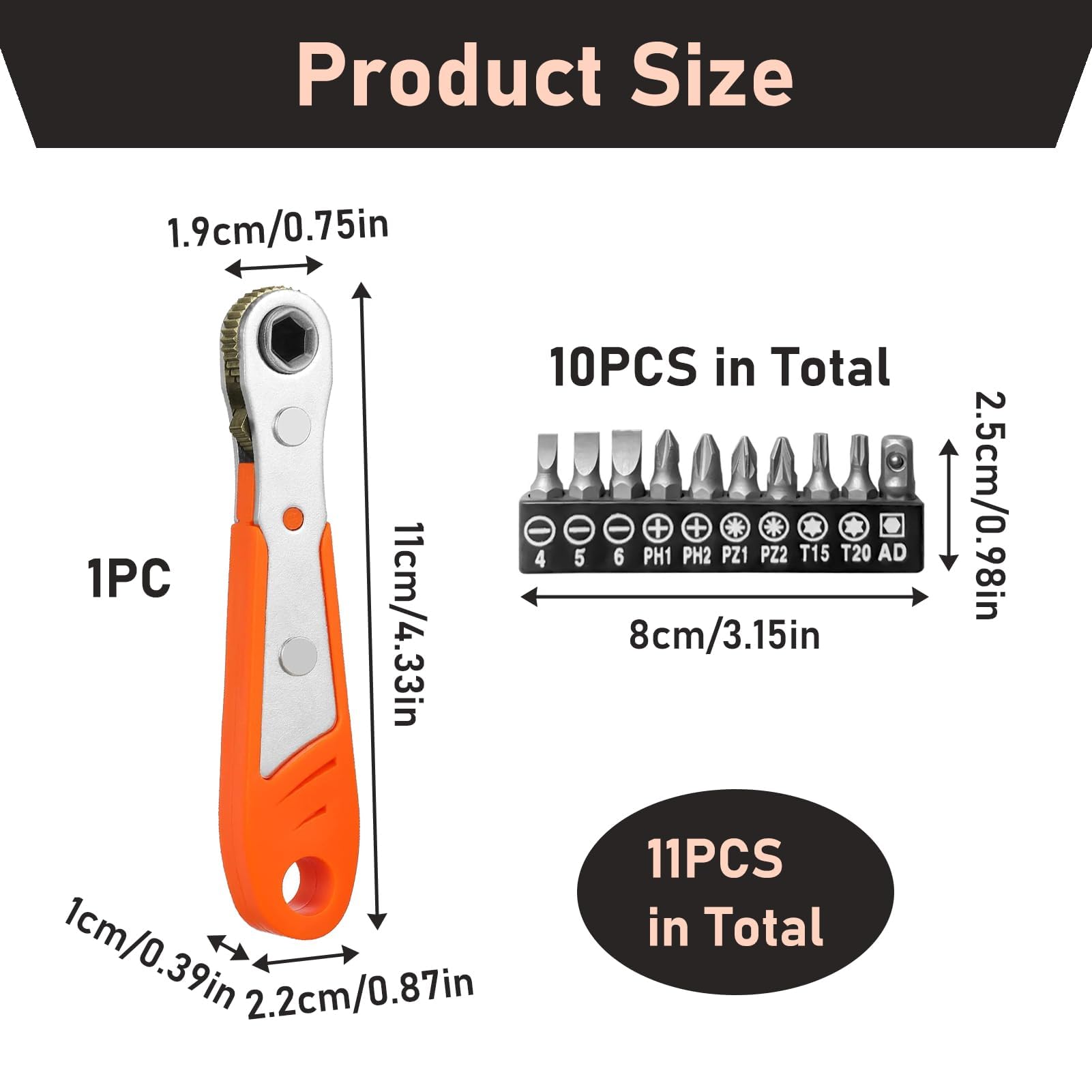 Mini Ratchet Wrench, Right Angle Screwdriver 90 Degree Phillips Magnetic with 1/4 Inch Drive - Image 2