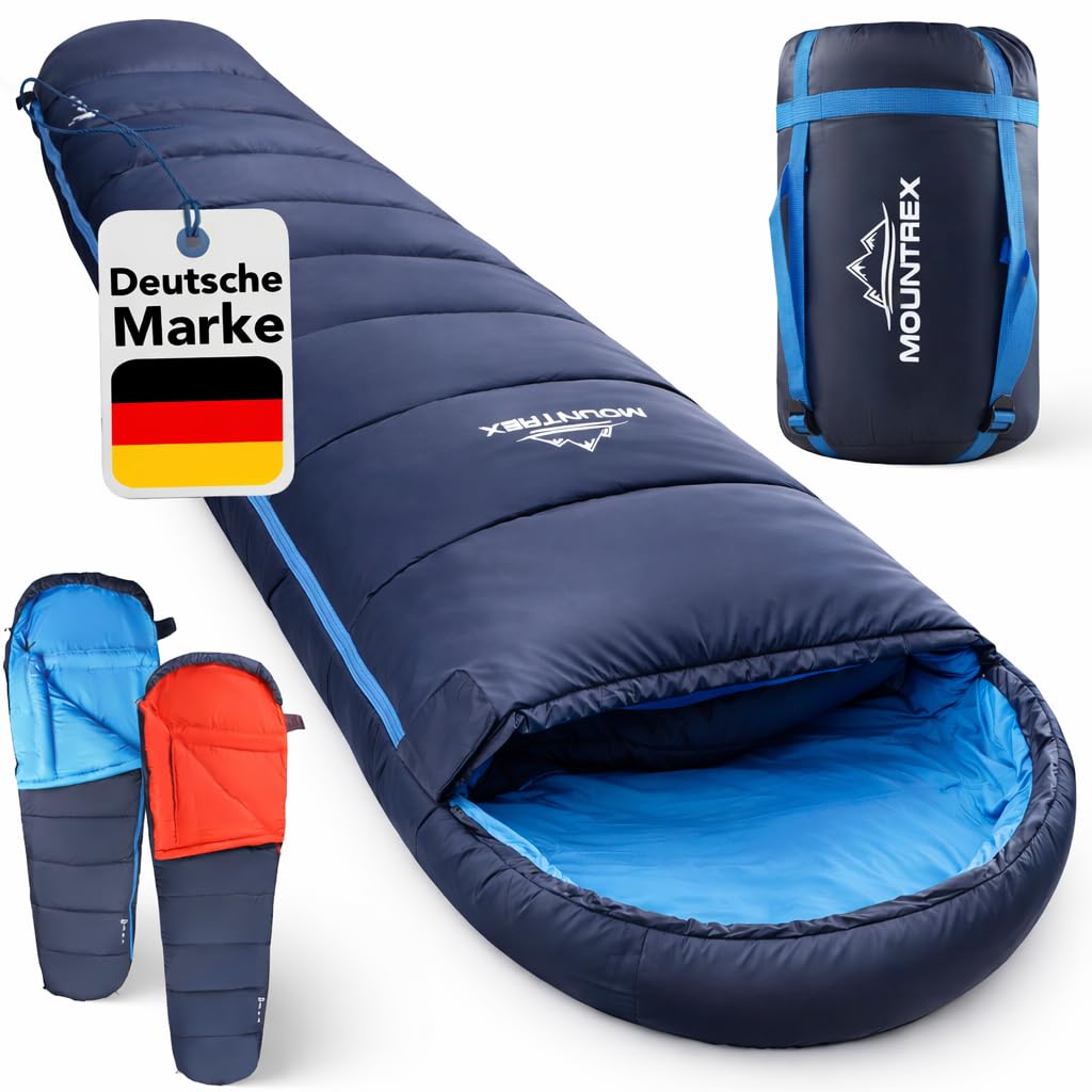 MOUNTREX Schlafsack Winter Sommer - Kleines Packmaß & Ultraleicht (760g/1500g) - Outdoor Camping Sommerschlafsack (100GSM) / Winterschlafsack (300GSM) Mumienschlafsack – Warm und Koppelbar