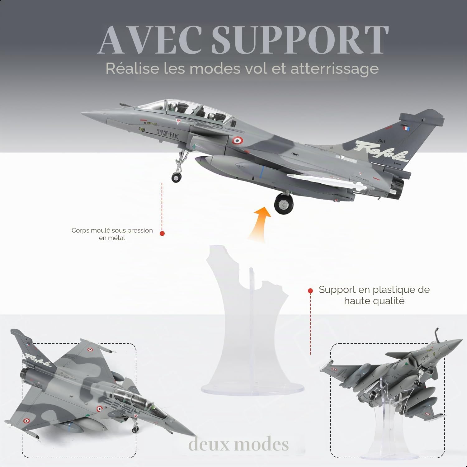 Modèle d'avion Rafale B à l'échelle 1/100, modèle Dassault de l'armée française de l'air et de l'espace multi-rôles, modèle miniature 113-HK en métal moulé sous pression pour adulte collection