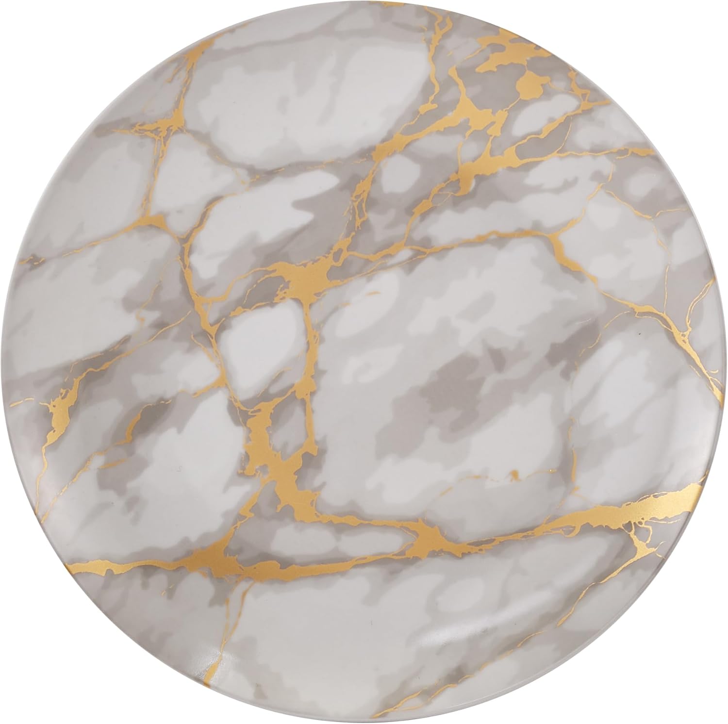 32 Piece Designer Exclusive Combo Set | 16 Piece Dinnerware Set Marble Gold Look & 16 Piece Set Flatware Set Gold, Service for 4, Dishwasher Safe, Plates, Soup or Cereal Bowls, Mugs, Forks, Spoon