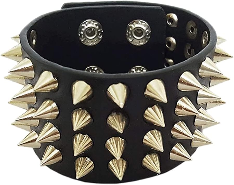 Mehrunnisa Fashion Black Leather With Spikey Rivets Broad Band Cuff Bracelet For Boys (JWL895)