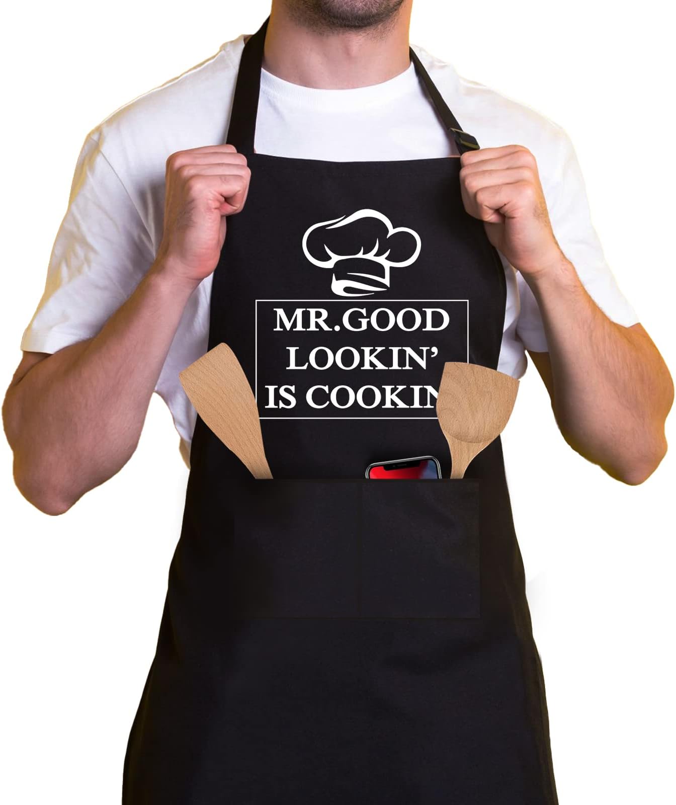 zcyhtqp Mr.Good Lookin' is Cookin',Funny Apron for Men with 2 pockets,One Size Fits All,Adjustable Chef Apron,Cooking Grilling BBQ Apron,Barbecue Party Gift,Dad Gifts, Gifts for Men，Gift For Chef