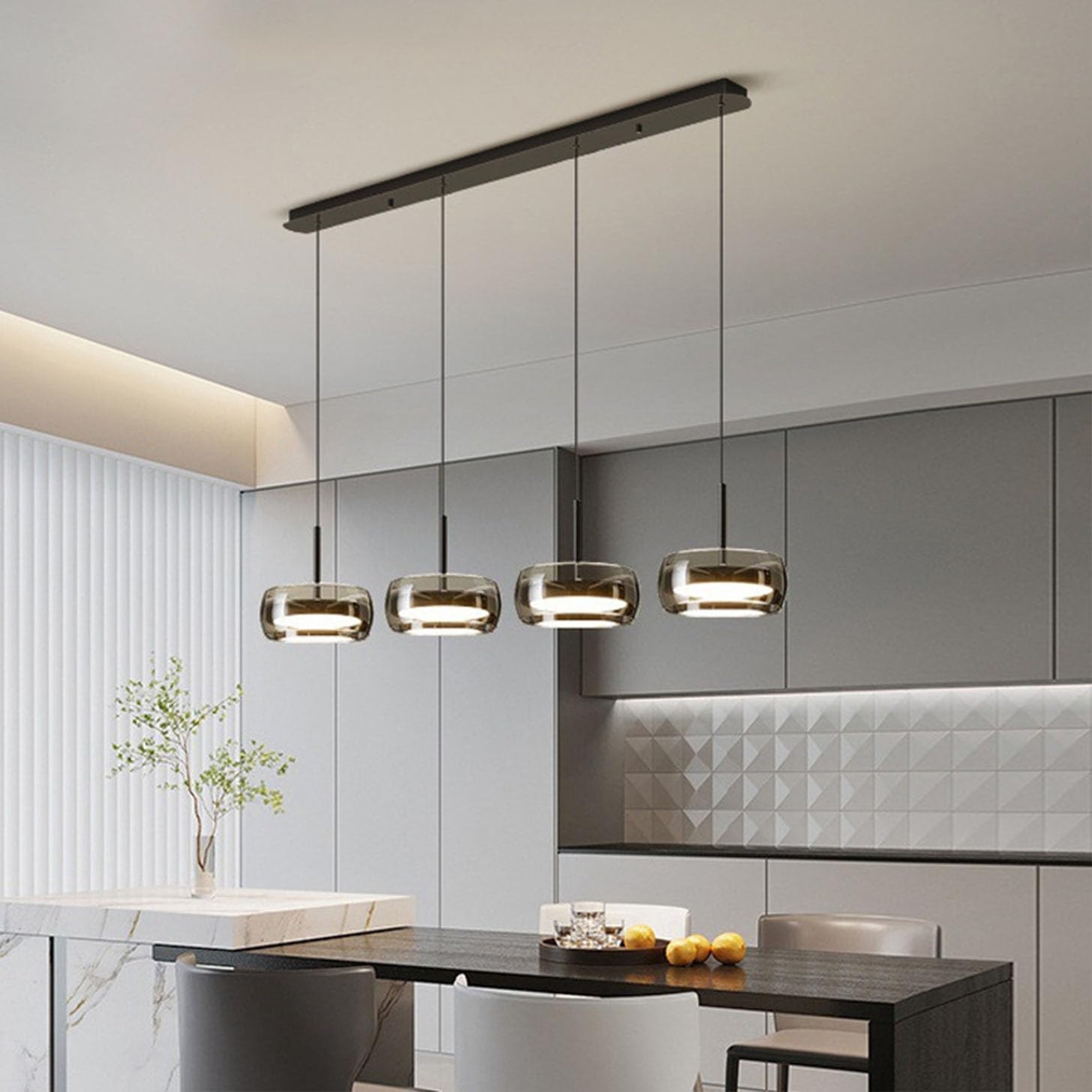 Bellastein Moderne LED Pendelleuchte Kristall Glas Hängelampe Esstischlampe, Led Hängeleuchte Dimmbar Mit Fernbedienung, Höhenverstellbar für Kücheninsel Büro Esszimmer Küche Deckenlampe (4-Lichter)