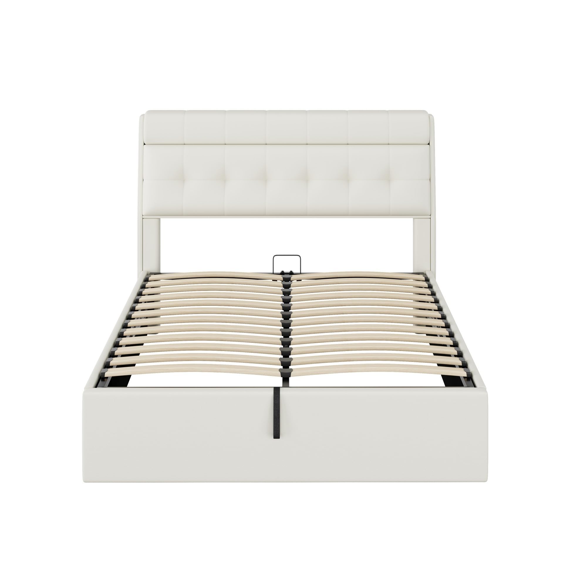 LUBVTTI Cama Acolchada De Matrimonio Con Cabecero Y Contenedor, Estructura De Cama De 140 X 200 Cm Con Somier De Láminas, Poliuretano, Color Blanco
