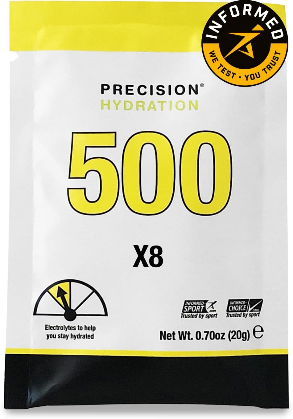 Precision Hydration Electrolyte Powder - No Artificial Ingredients, Multi Strength Hydration Packets - Individual Waterproof Servings - Gluten/Dairy Free, 10 Box (80 Packets, 500mg/L-Yellow)
