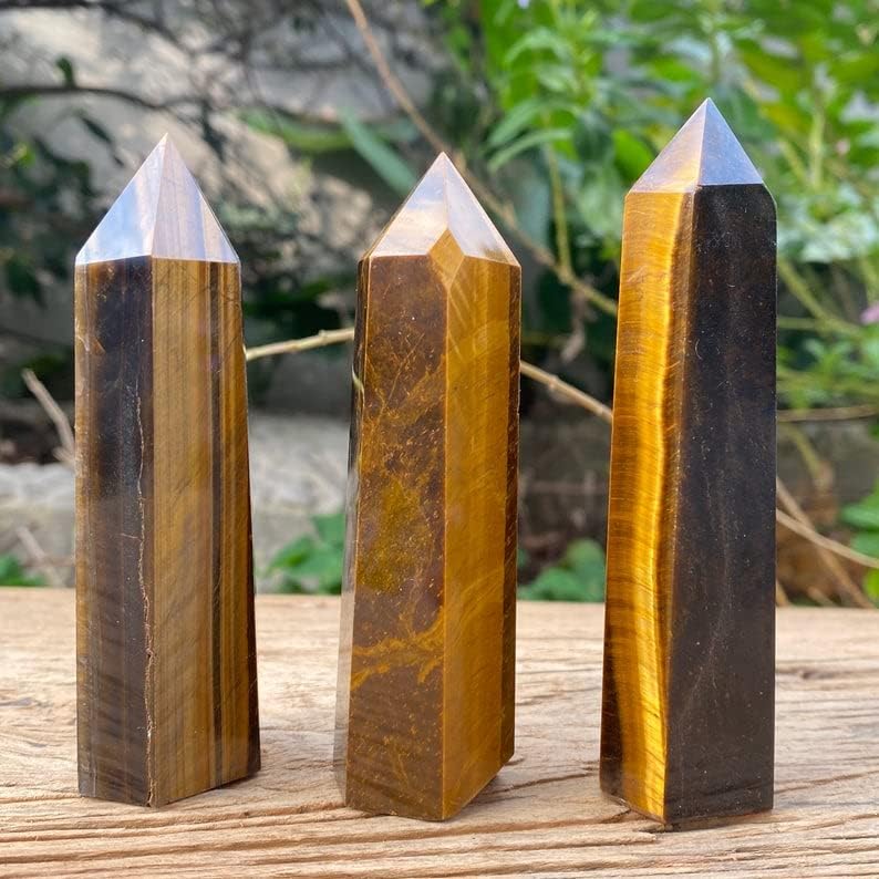 Zenkeeper Tiger Eyes - Varita de cristal con ojos de tigre natural, torre de 3 a 3.5 pulgadas