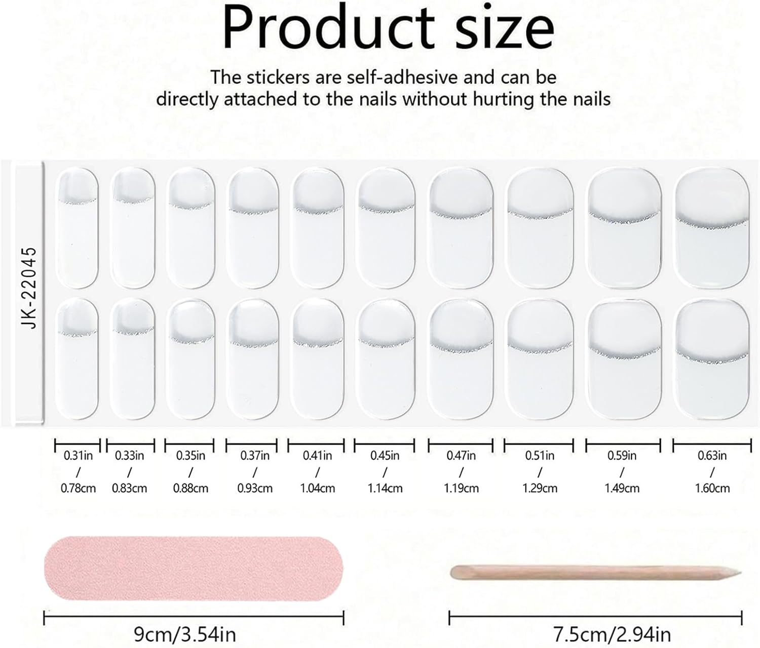 Semi Cured Gel Nail Strips, 20PCS French Gel Nail Stickers, White French Silver Line, UV Gel Nail Wraps, Glossy Long Lasting, Easy Apply, UV/LED Lamp Required
