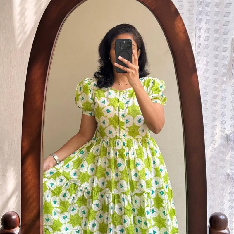 Image of Floral Midi Dress for Women - Summer Boho Dress, Lightweight & Breathable, Elegant Floral Print, Casual & Vacation Outfit, Comfortable Flowy Dress for Women