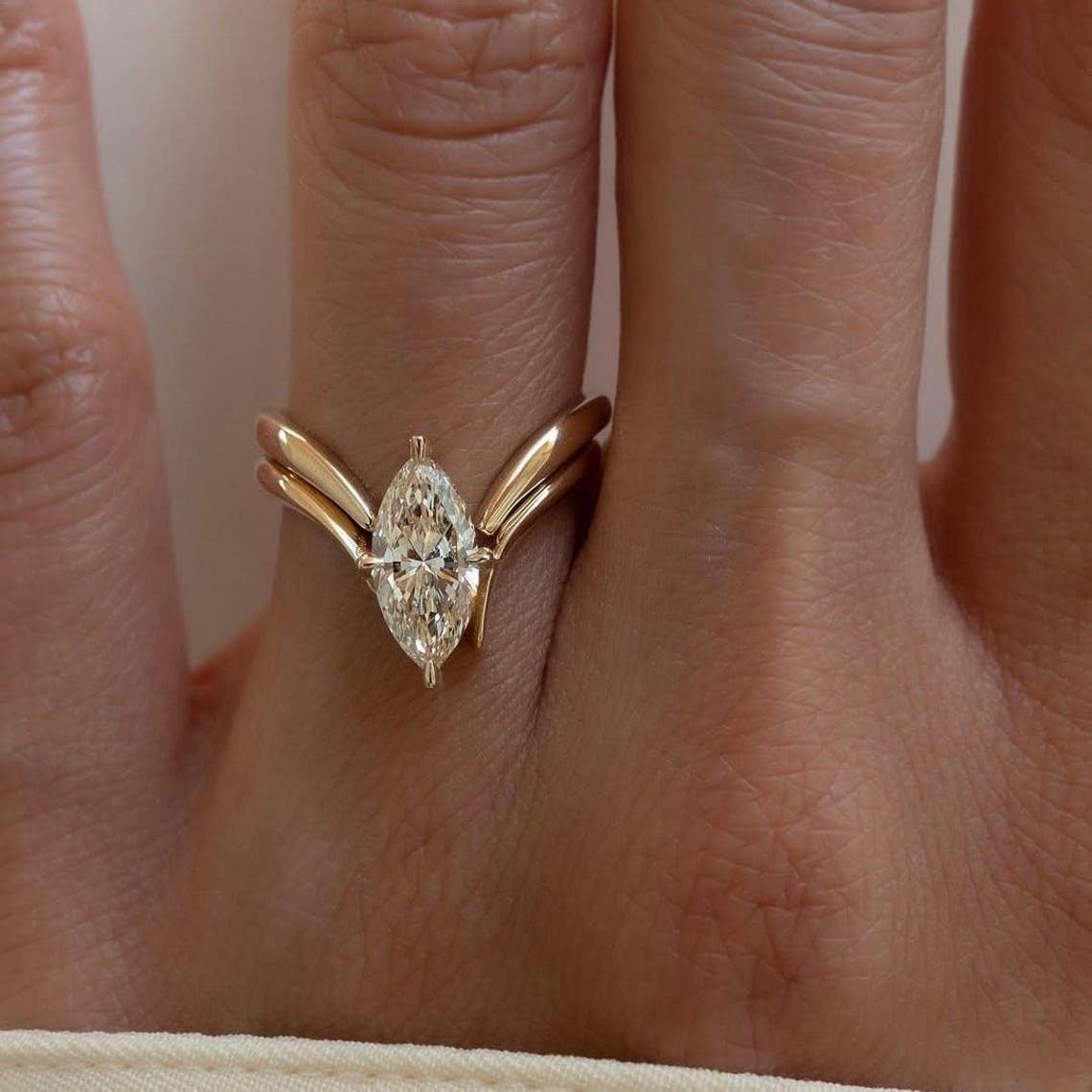 2CT Marquise Cut Moissanite Engagement Ring Solid Gold Ring Side Marquise Wedding Ring Oval Solitaire Unique Bridal Sets Women Ring For Engagement Wedding & Party.