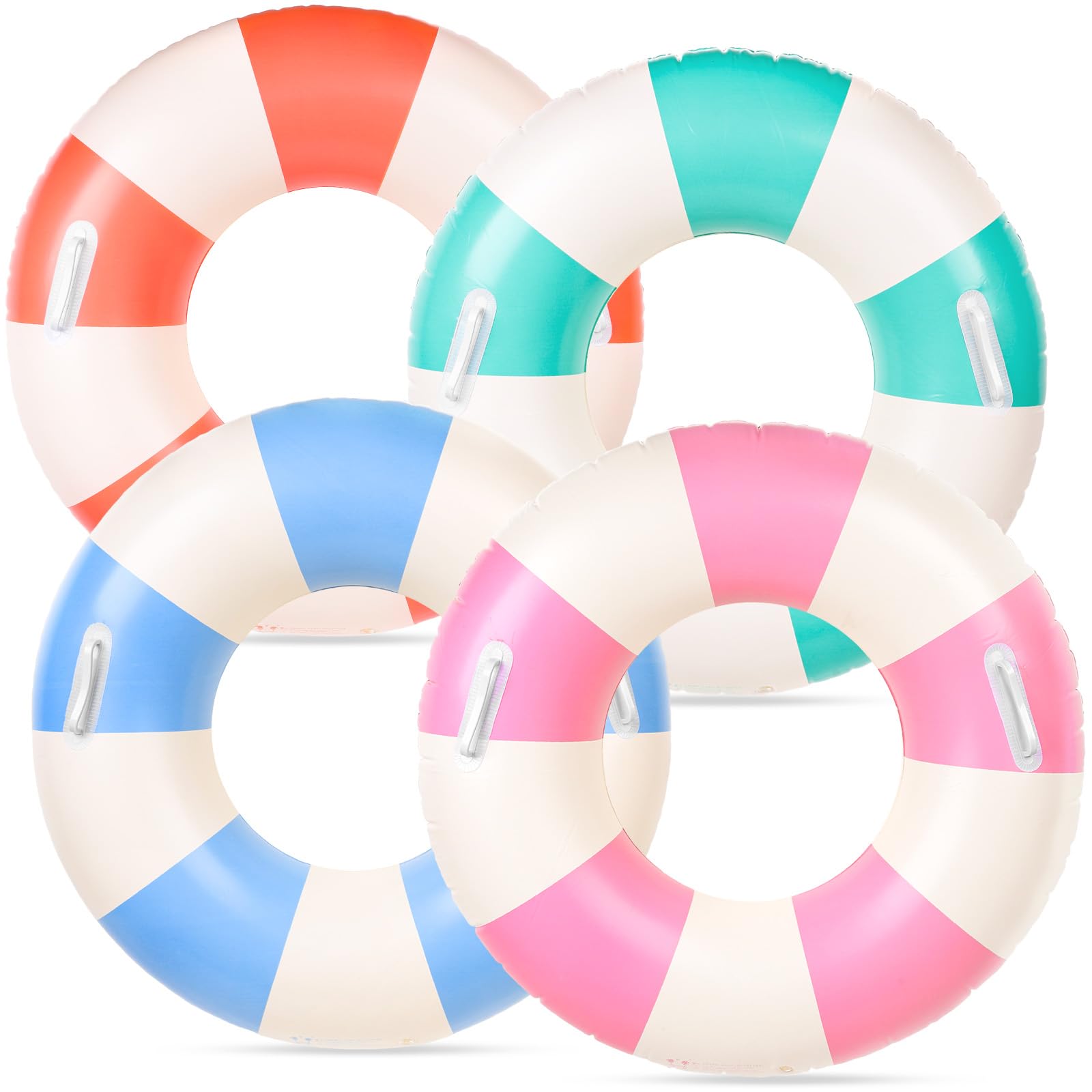 fysuimu 4pcs inflatable pool float with handle, striped, 4 classic colors | swim rings, swimming pool tubes, for summer beach bachelorette party,