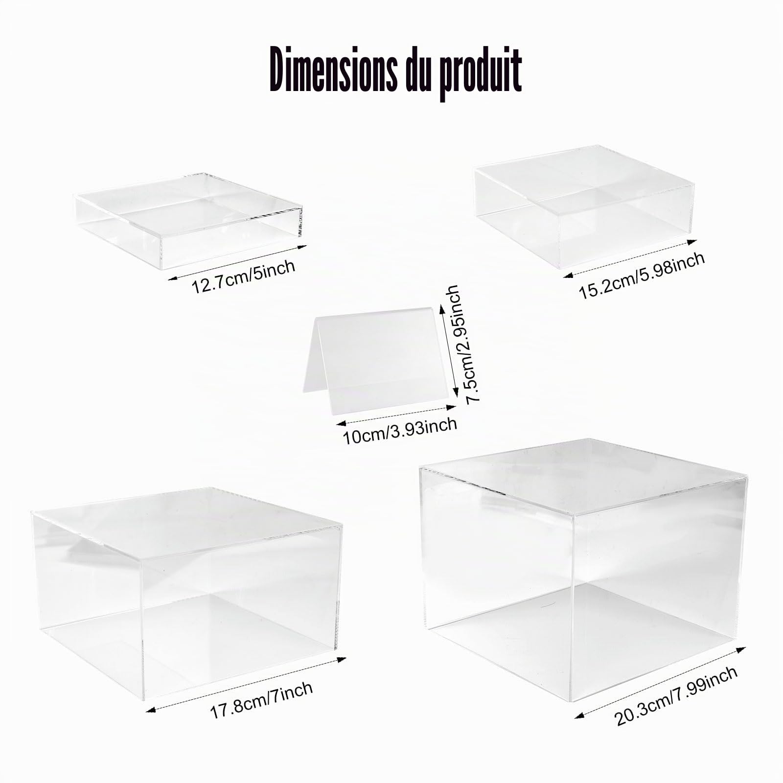 PEUTIER 4pcs Rehausseurs Buffet avec Logo Table, 1,97x2,36x2,76x3,15cm Présentoirs à Aliments Acrylique Transparent Présentoirs à Cupcakes Rehausseurs Buffet fête pour Desserts Bonbons Artisanat