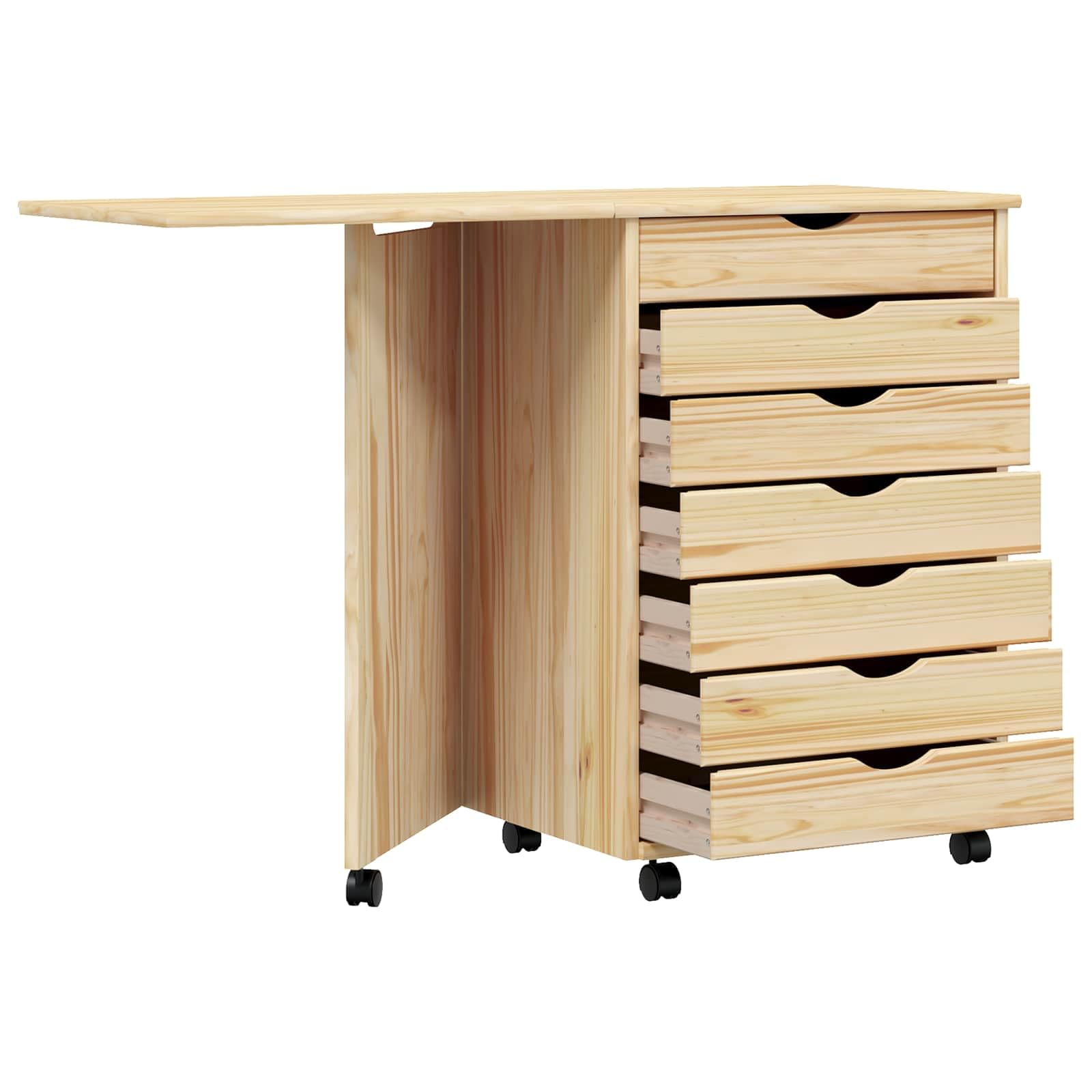 vidaXL Gabinete Rodante con Escritorio Moss Barniz Transparente, Sala Moderna, Mueble útil, gabinete Rectangular con Escritorio, Estilo Minimalista, Madera de Pino