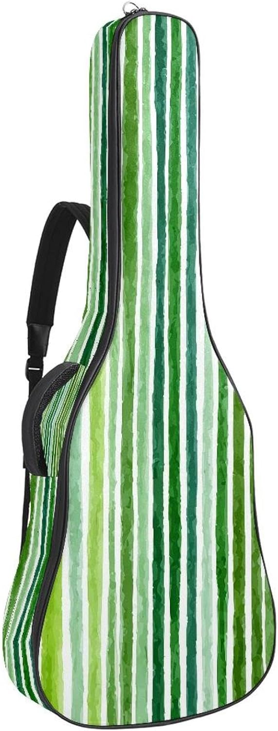 Acoustic Guitar Gig Bag 10mm Thick Padding, Soft Waterproof Guitar Case with Adjustable Backpack Straps for 40-42 Inch Guitar, Watercolor Green Striped Seamless Background