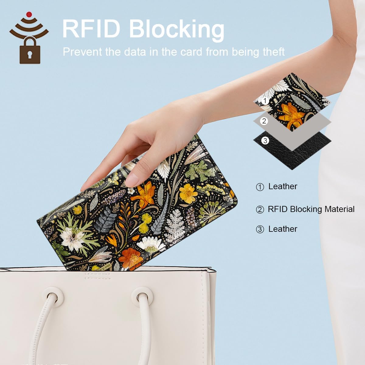 Ultra Slim Womens Wallet Minimalist Thin Long Leather Bifold Wallet RFID Blocking Card Holder Organizer with Zipper Coin Pocket Ladies Girls Gift Purse, Dried Flowers - Image 7