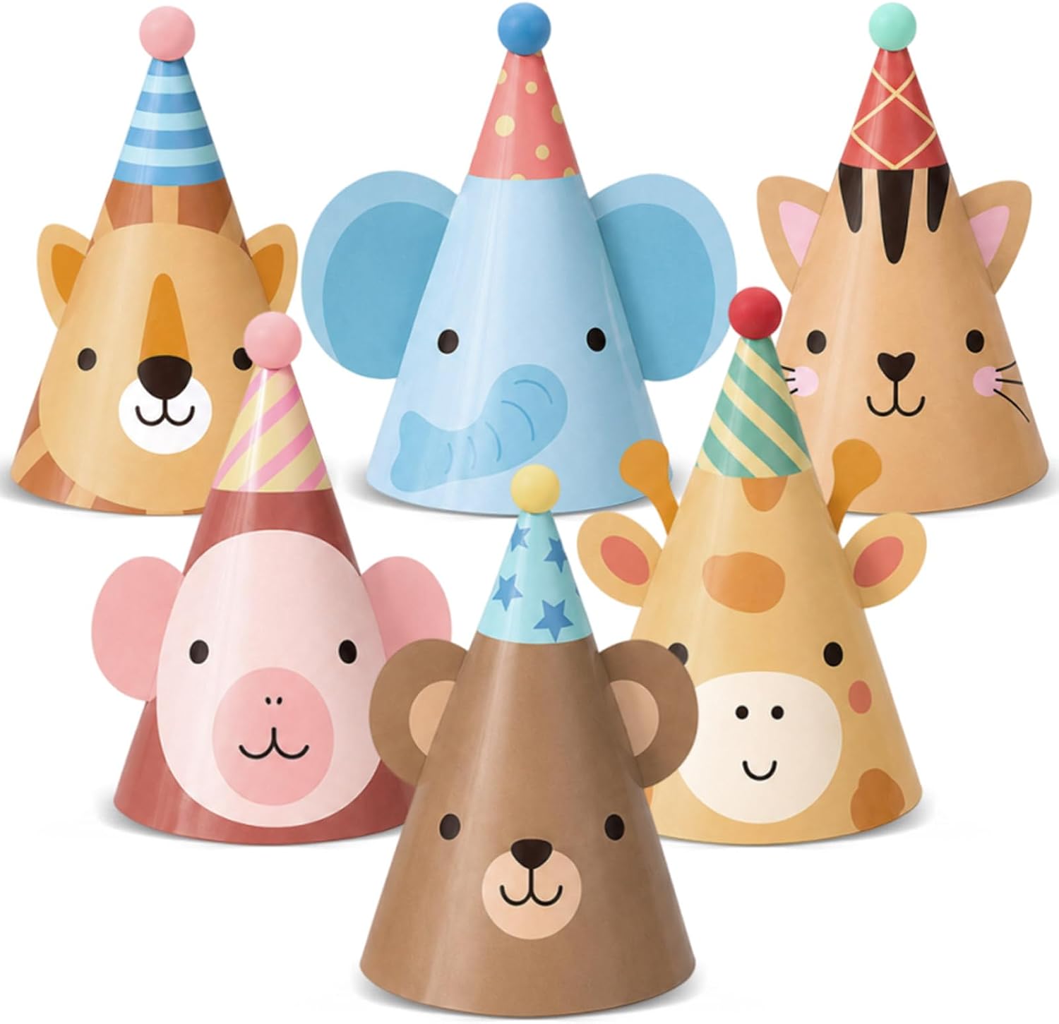 24PCS Animal Parade Party Decor Cute Safari Jungle Animal Paper Cone Hats