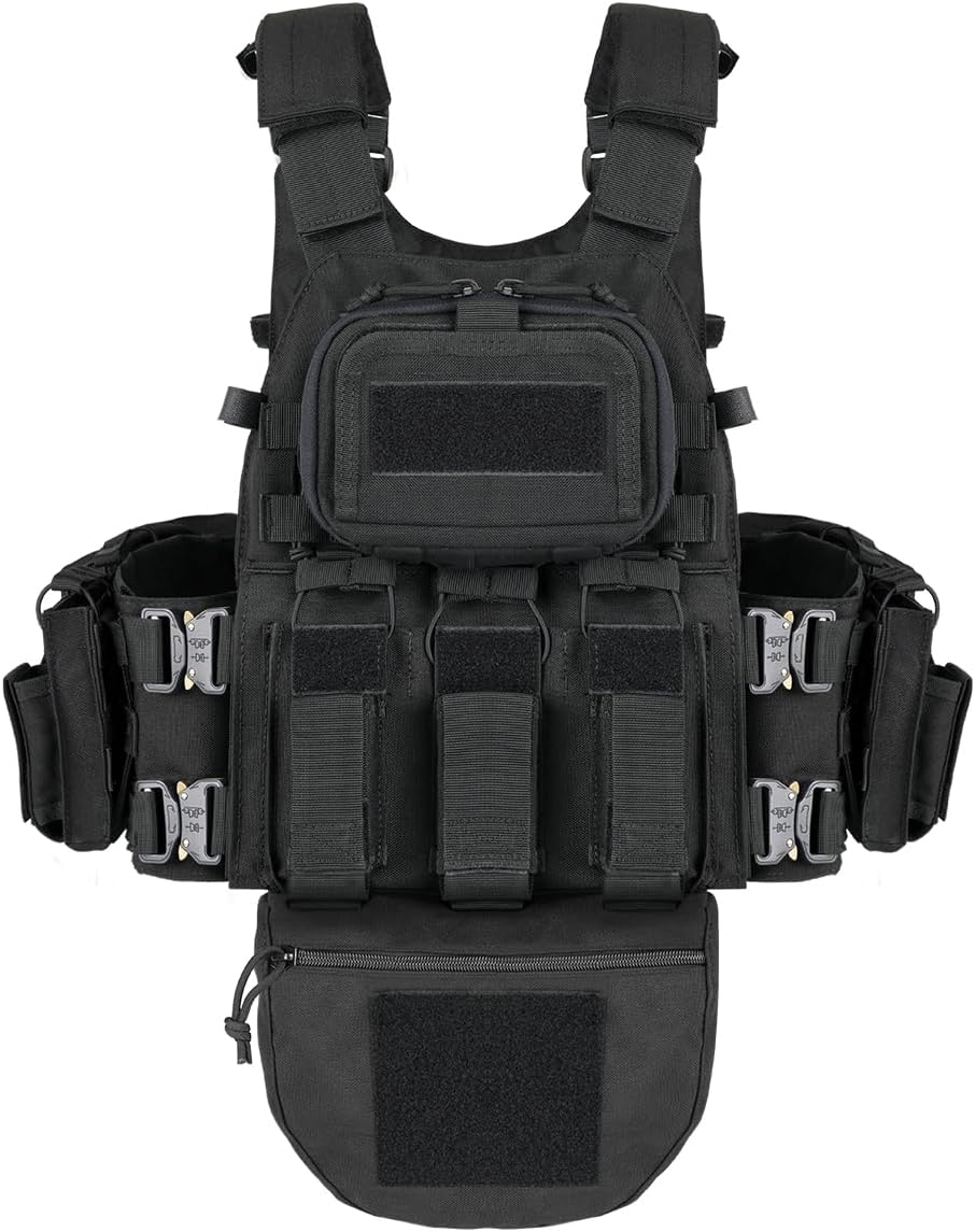 BOMTURN Great Tactical Outdoor Vest for Men Multifunctional Modular Molle Vest with Metal Buckles