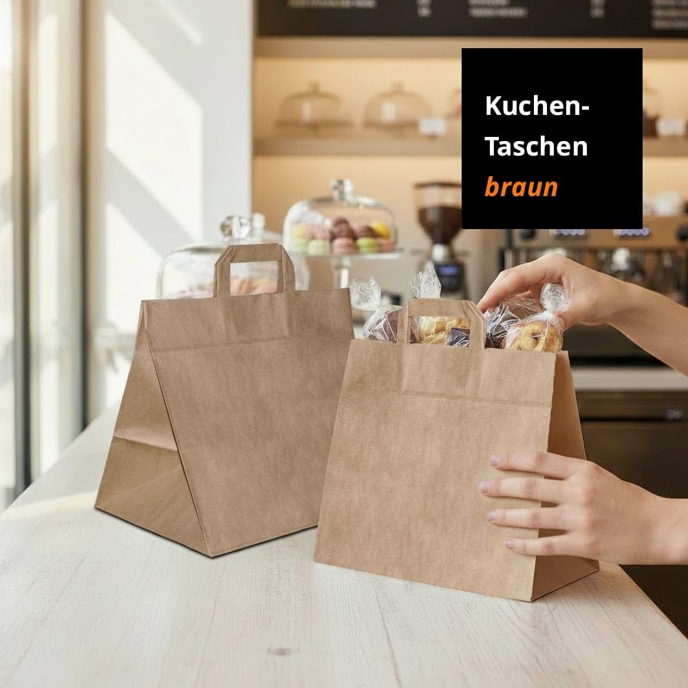 250 x Bäckertüten braun 32+22x27 cm | Papiertüten extra breiter Boden | Konditortaschen Papier | Take Away Tüten | HUTNER