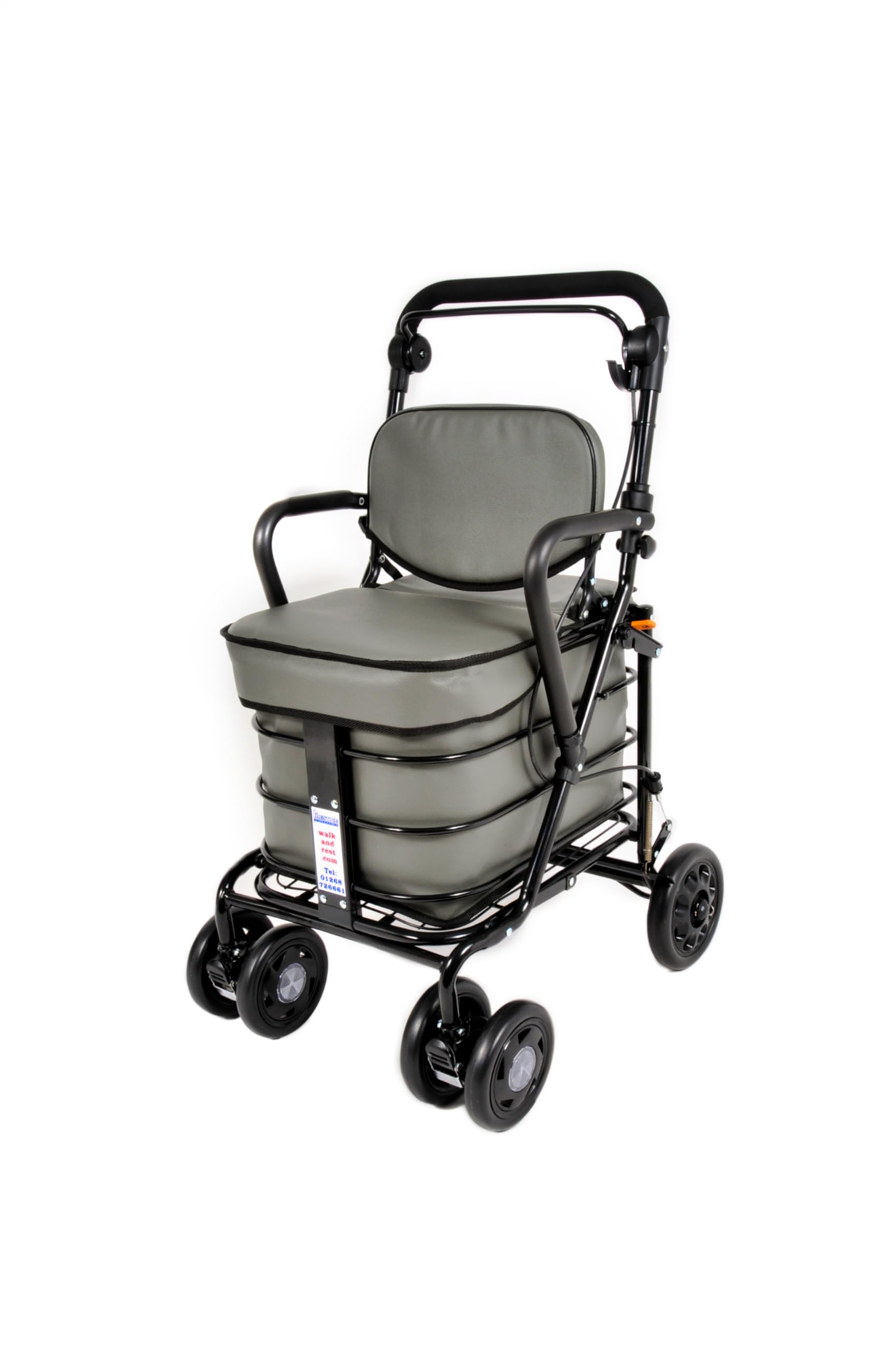 Prestige Walk and Rest Royal Shopping Trolley with Seat & Armrest/Walking frame/Seated Mobility Trolley/Stroller/Walking Trolley (FULLY ASSEMBLED in UK READY TO USE!) (Grey)