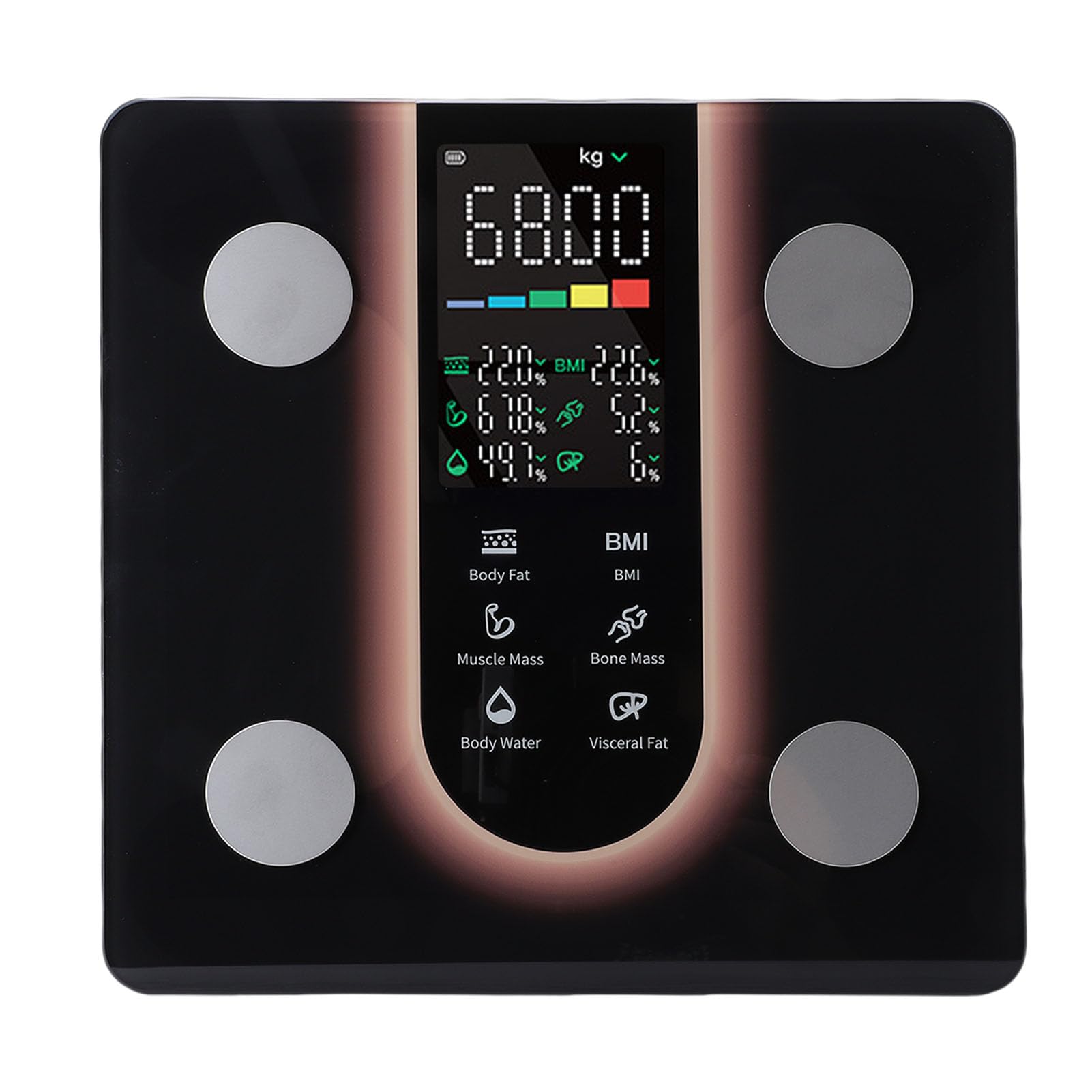 Pongnas Präzise Digitale Smart-Health-Waage, LED-Anzeige, Synchronisierungs-App für den Heimgebrauch (BLACK)