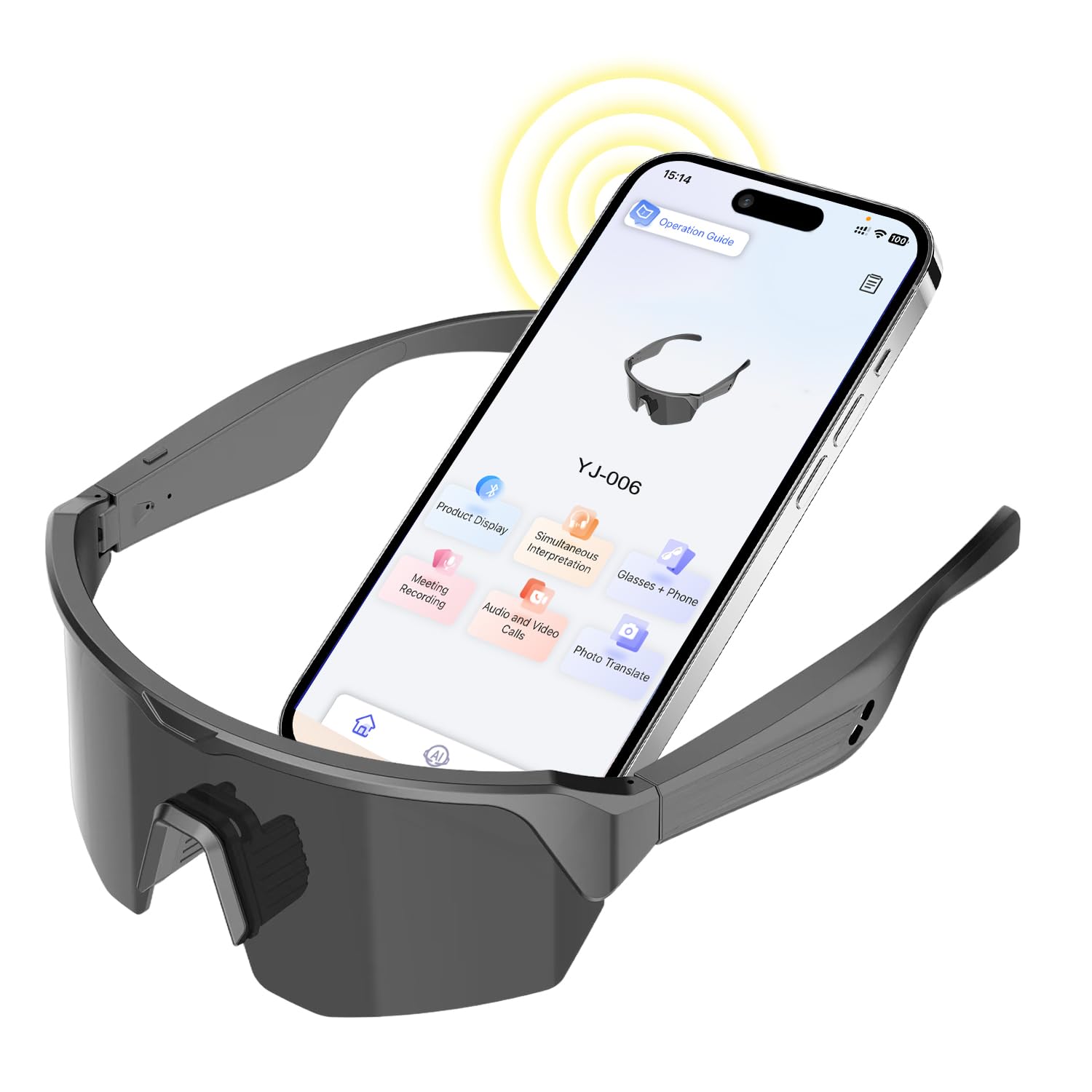 GenXenon Cycling AI Smart Glasses for Men Women AI Translator Powered by ChatGPT Support 160 Languages Bluetooth Running