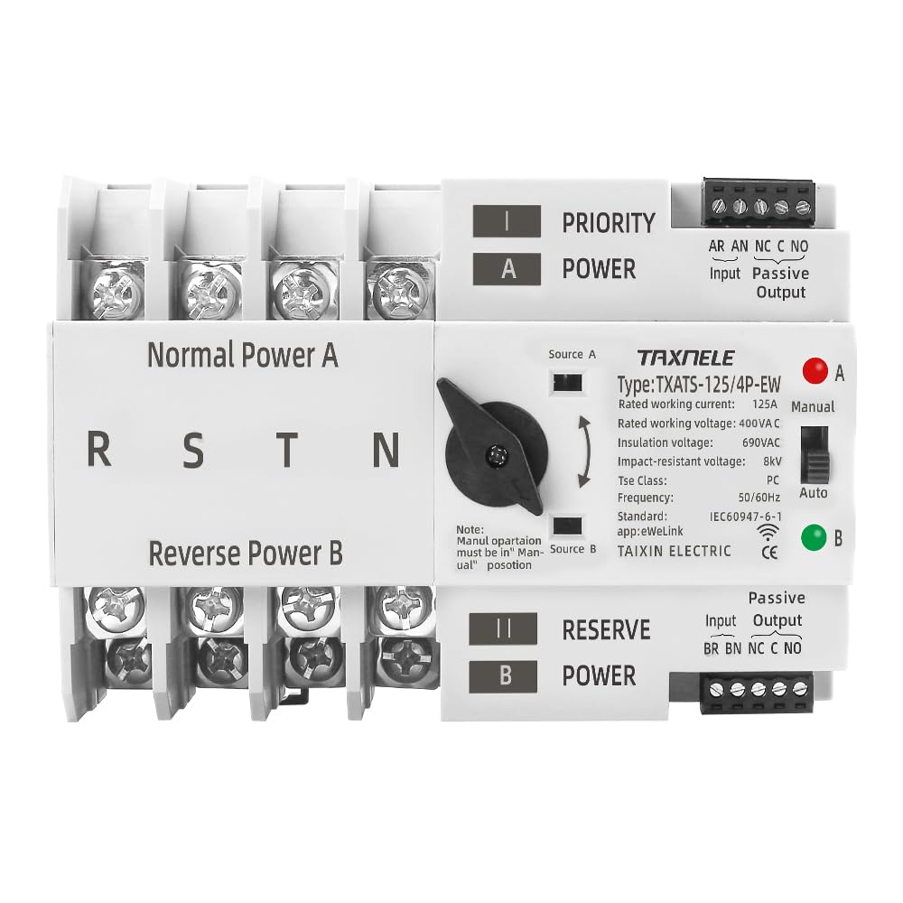eWeLink WiFi Smart Remote Control 2P 3P 4P 125 A AC 230V ATS Podwójny zasilacz automatyczny przełącznik przełącznika zasilania bez przerwy (4P)