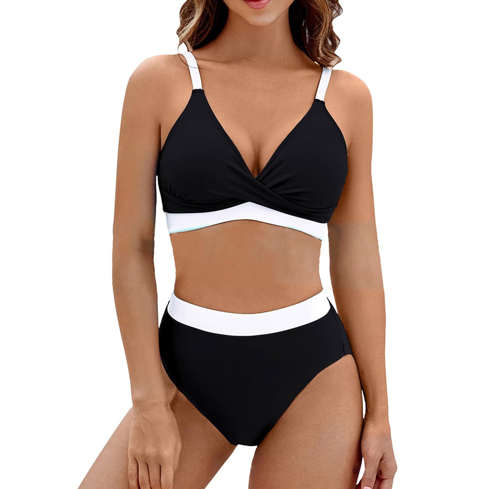 riou Bikinis Mujer 2024 Estilo Brasileño con Braga Alta Malla Rayas Vikinis Baratas Conjunto de Trajes de baño Tops y Lateral con Cordones Braguitas Verano Viajes Playa La Natacion Vikinis