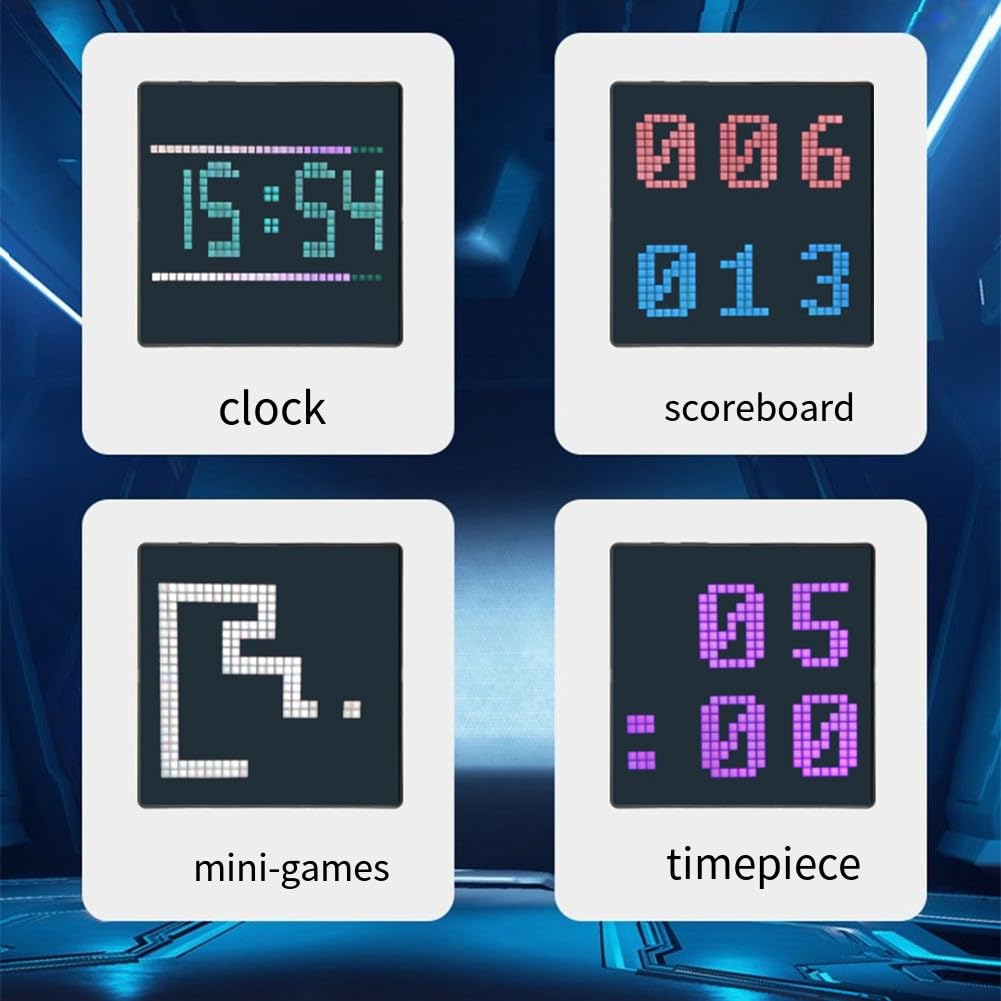 Pixel Art - Display digitale a LED programmabile per decorazione casa e gioco, 32 x 32 cm, con schermo LED vibrante, funzionalità fai da te, orologio integrato, cavo auricolare nero