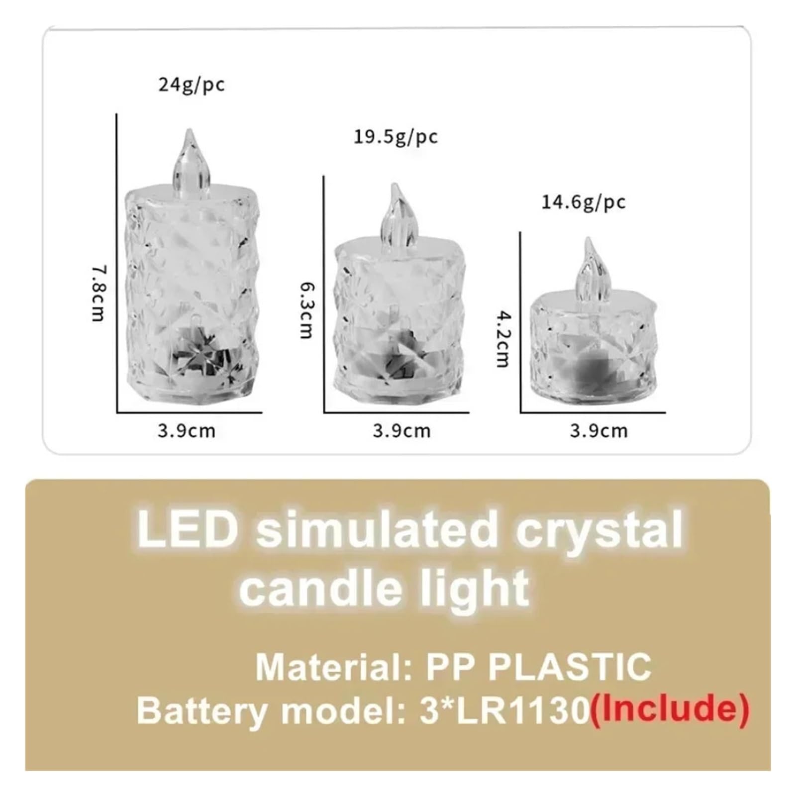 Bezpłomieniowa elektroniczna lampa nocna LED kryształowe światło świeczki 12/24 szt. do dekoracji ślubnej w domu na randki (24-opakowanie, L-Crystal Candle)