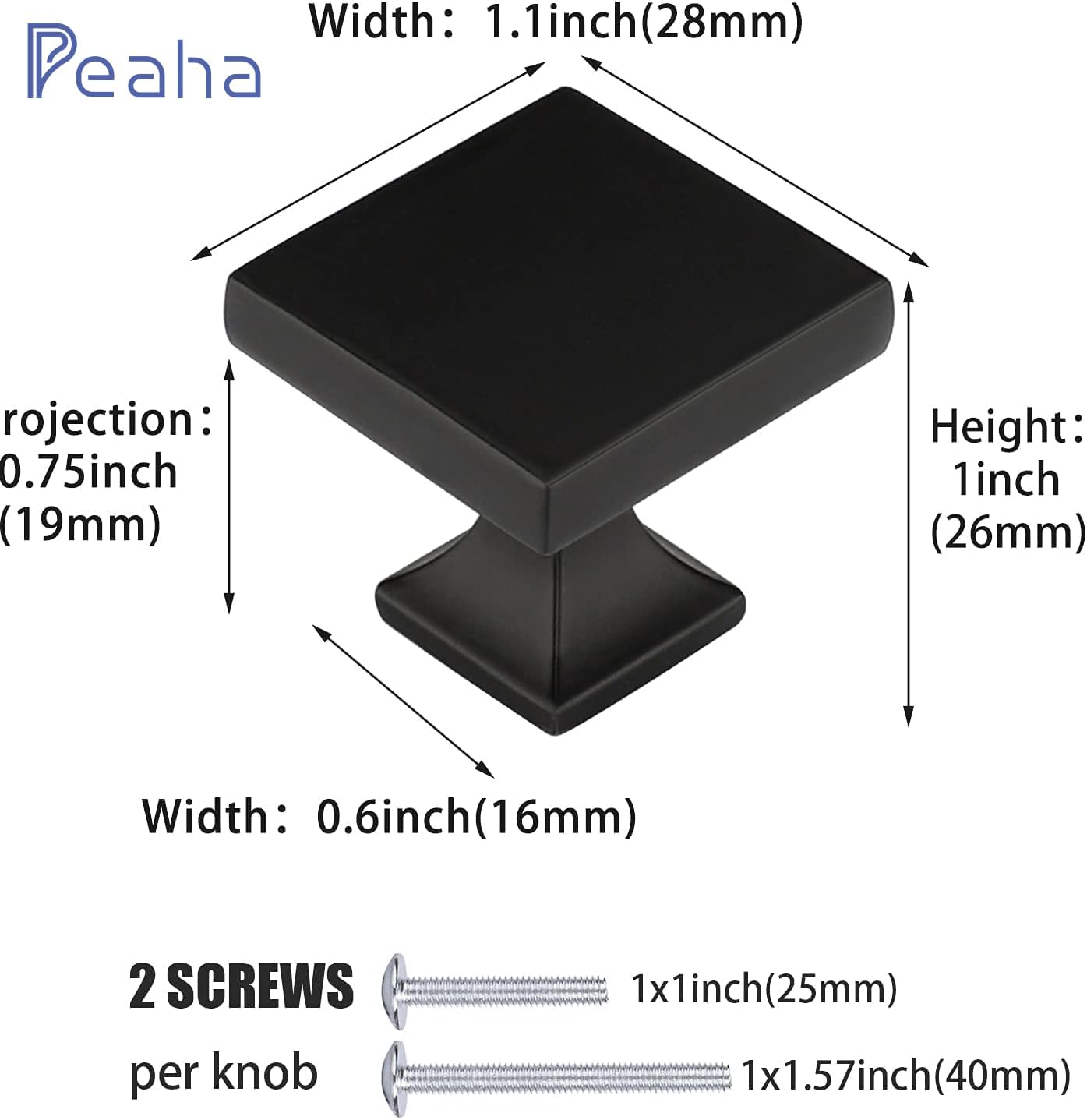 Peaha PH6785BK - Juego de 30 perillas de gabinete de baño de 2 pulgadas de longitud para cajones de cómoda, manijas de acero inoxidable negro para gabinetes y muebles